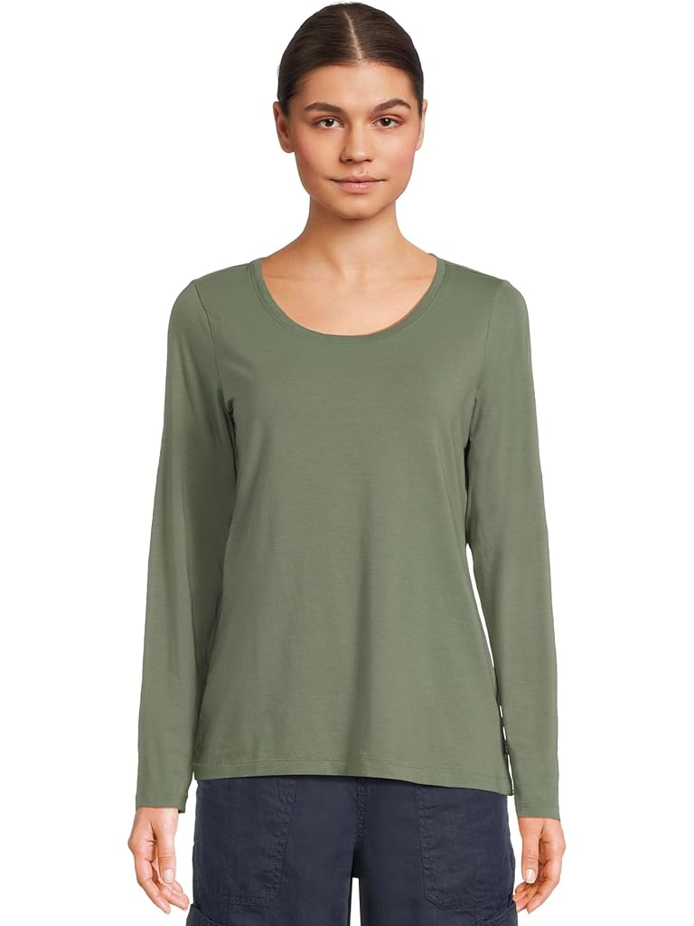 Green L.L.Bean Soft Stretch Supima Tee Scoop Neck Long Sleeve