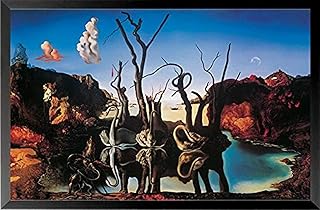 Framed Swans Reflecting Elephants by Salvador Dali 31x19 Museum Art Print Poster