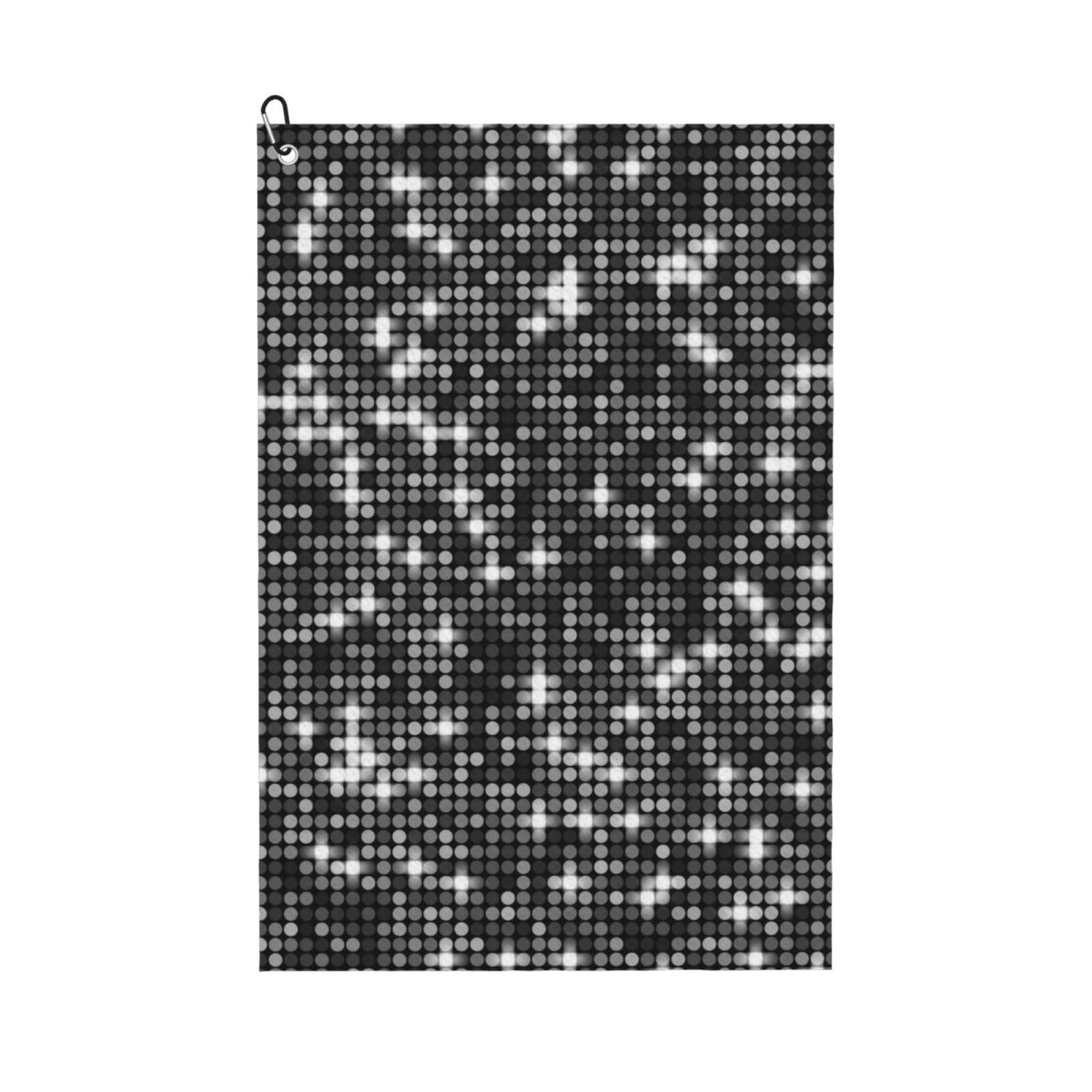 Hnnkloy Black Silver Sequins Sparkling Elegant Pattern, 16x24 in Portable Waffle Golf Towels with Carabiner Clip for Golf Bag