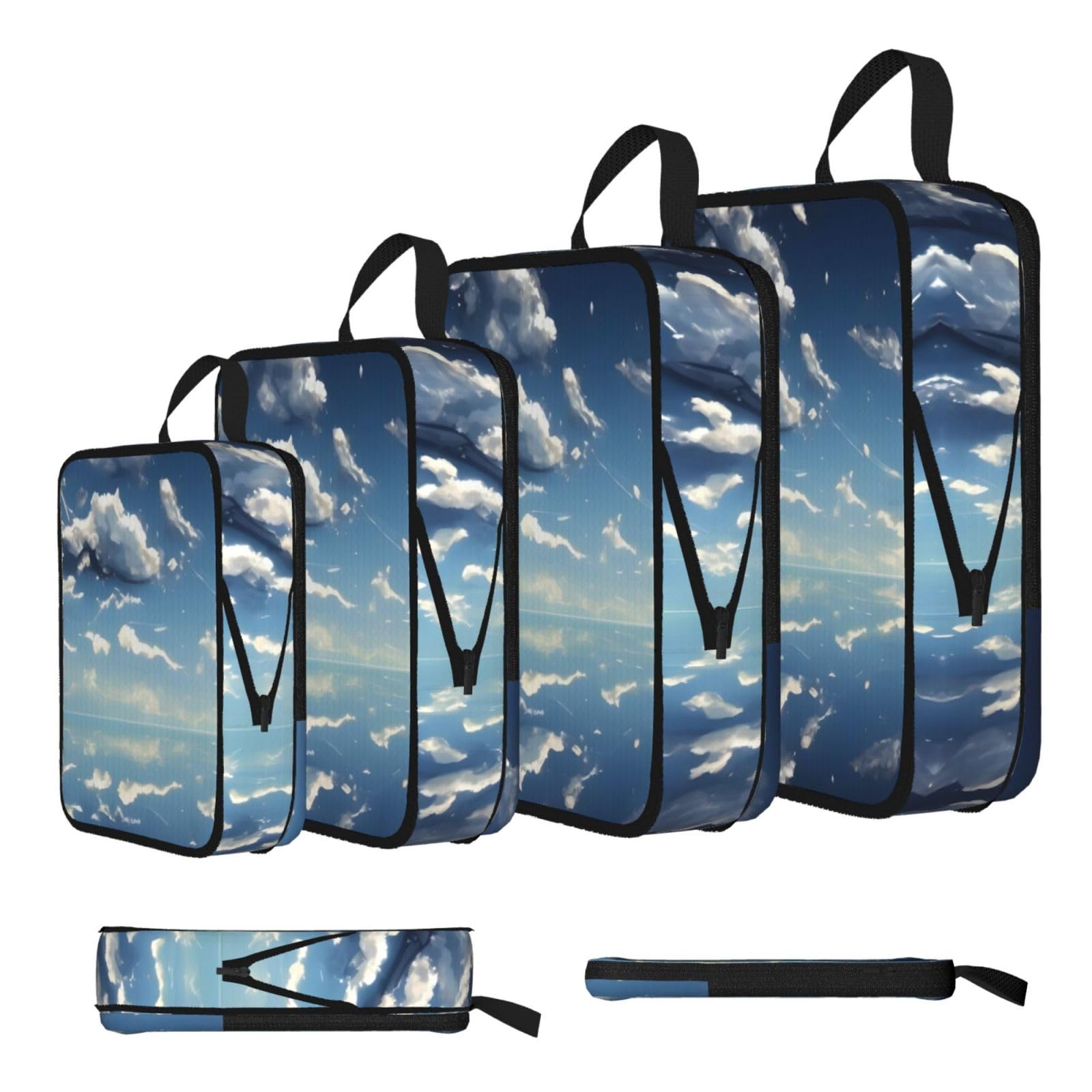 Sxzvvbn Black Blue Sky And White Clouds Compression Packing Cubes 4 Piece Set