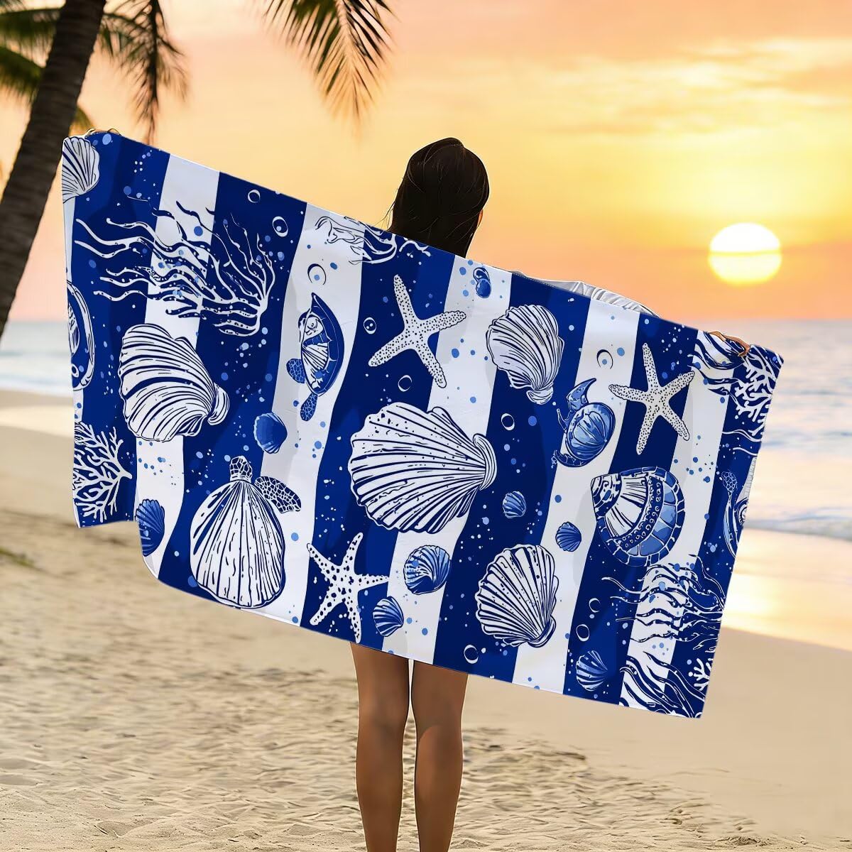 Ręcznik plażowy z mikrofibry, duży ręcznik kąpielowy 90 x 180 cm, zestaw 2 szt. szybkoschnących prześcieradeł kąpielowych oceanicznych, odporne na piasek ręczniki plażowe z mikrofibry do podróży