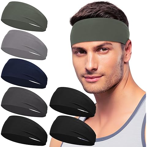 Sport Headbands for Men - 7 Pcs Sweat Absorbent Running Headband for Fitness Workout Running Rugby Baseball Yoga Crossfit High Intensity Interval Training, Unisex Sweatband for Both Men and Women
