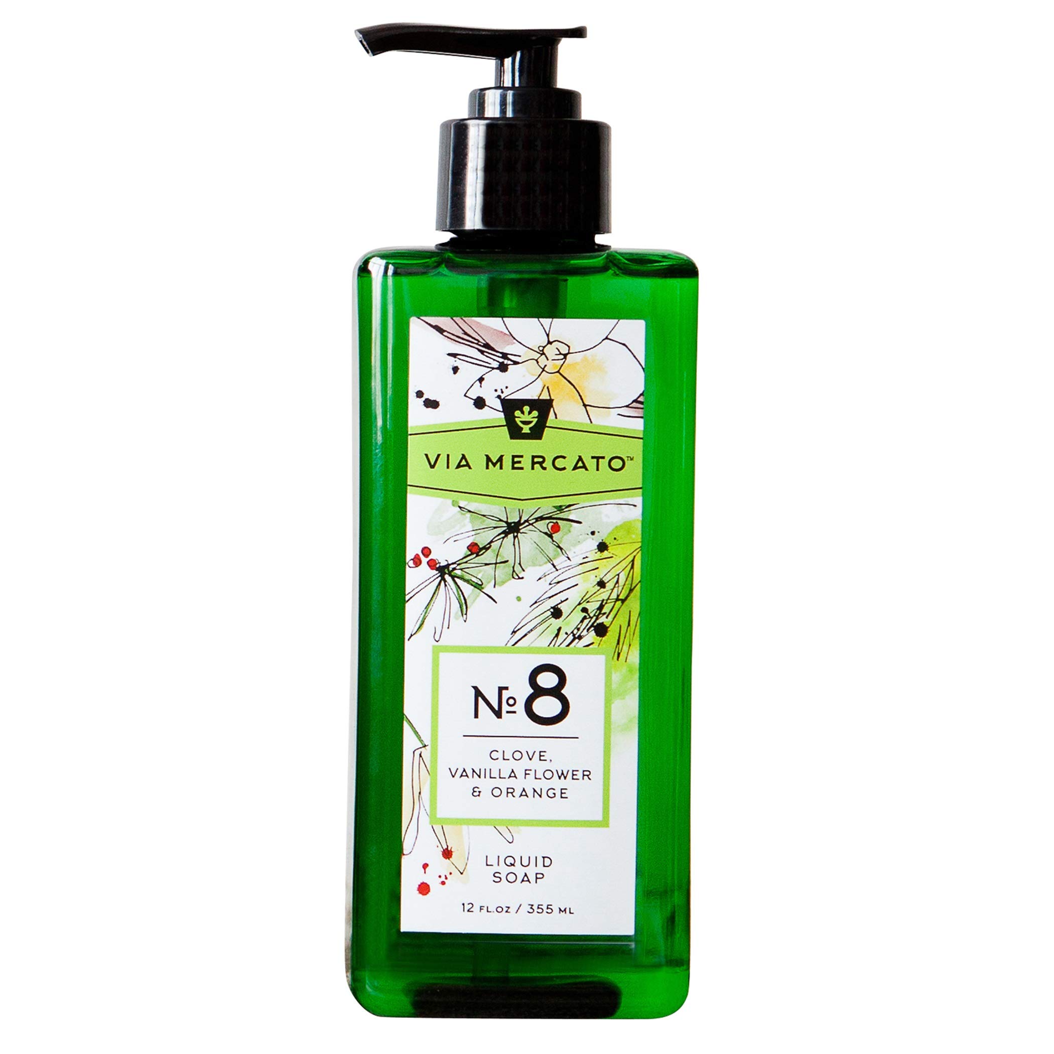 Via Mercato Liquid Soap, Shea Butter Enriched (12 oz), No. 8 - Clove, Vanilla Flower & Orange