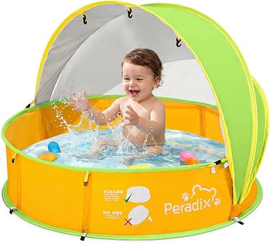 Peradix 4-in-1 Pop Up Baby Paddling Pool, Baby Pool with Shade Ball Pool, Baby Tent Beach Tent with Mosquito Net, Portable Play Tent, Ball Pit, Sun Protection, Summer for Years