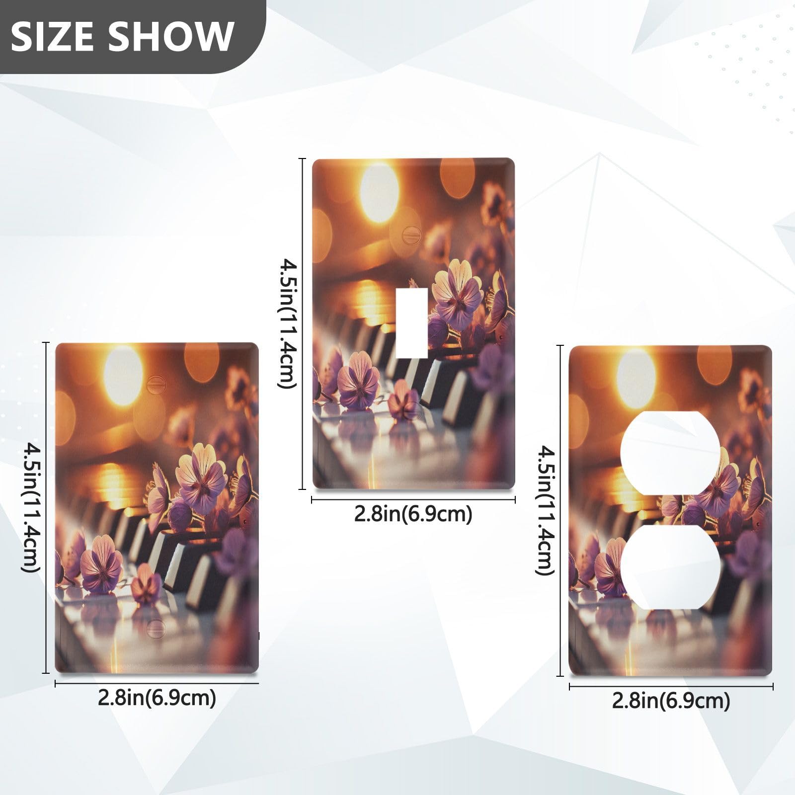 Piano Flowers Sunset Light Switch Cover Decorative Receptacle Outlet Wall Plate Guard Plastic Outlet Covers for Home Decor Room Bedroom Bathroom (Duplex Outlets Cover)