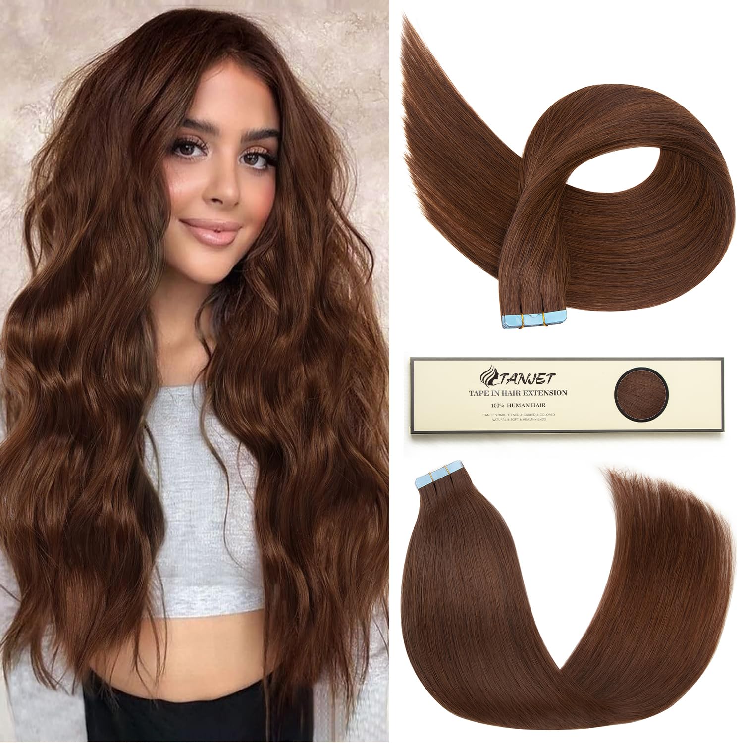 Tape in Hair Extensions 100% Remy Human Hair Soft Straight Seamless Skin Weft Hair Extensions Human Hair Tape in Hair Extensions Human Hair Chocolate Brown (#4 16 Inch 20pcs 40g/Pack)