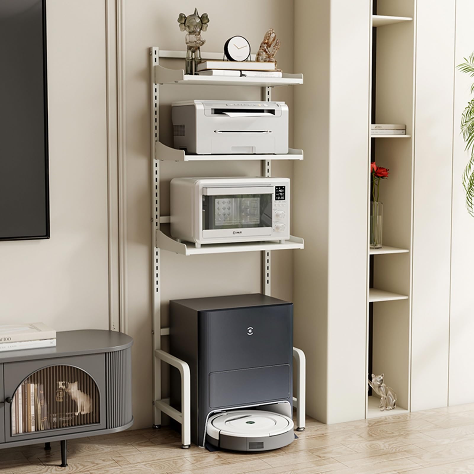 MESCXTY Modern Robot Vacuum Storage Rack, Metal Cabinet with Adjustable Shelf, Stand Open Base, for Entryway Living Room Multi-Purpose(White 2,40 * 140cm/15.7 55.1in)