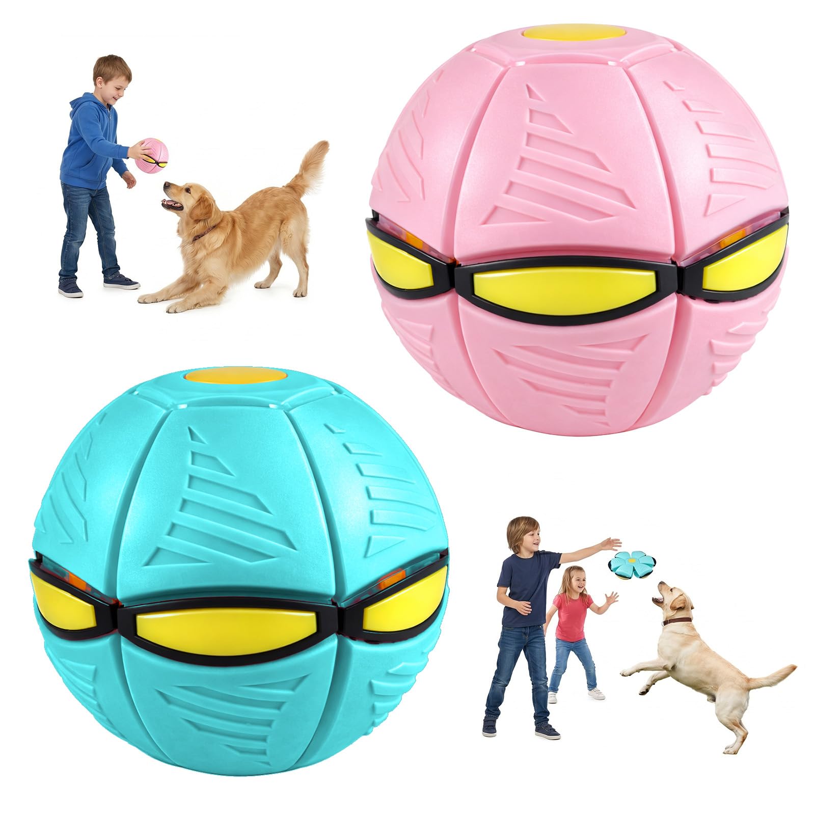 2PCS Giocattolo Interattivo,Palla Magica Volante e Rimbalzante | per Bambini,Pet Toy Flying Saucer Ball Dog Toy,Frisbee Volante Trasformabile in Pallone,Blu,Rosa