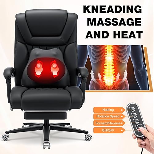 Miniatura 4 de HOFFREE Silla de oficina de masaje de amasamiento de 500 libras con silla de escritorio ergonómica de calor con reposapiés y almohada de apoyo