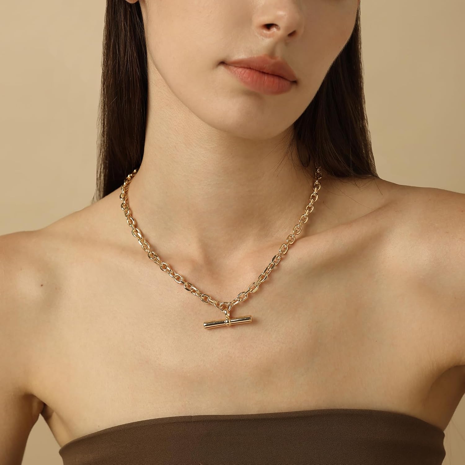 COBI Pendant Necklaces for Women, 18K Gold & Rhodium Plated Four Leaf Clover with CZ, Open Circle Karma Eternity Pendant, Link Chain Necklace with T-Bar Charm, Adjustable 16"+2" Dainty Jewelry Gift - Image 4