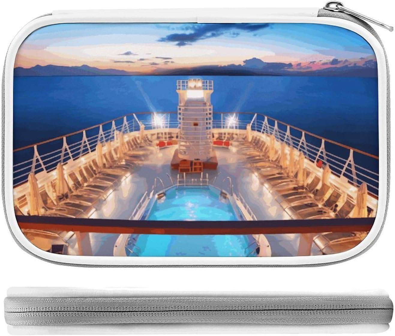 Pool Party Cruise Ship Multi-Functional PU Pen Case, Waterproof Zipper Stationery Organizer, Portable Storage Pouch for Office Supplies Cosmetics Travel Accessories And Daily Use