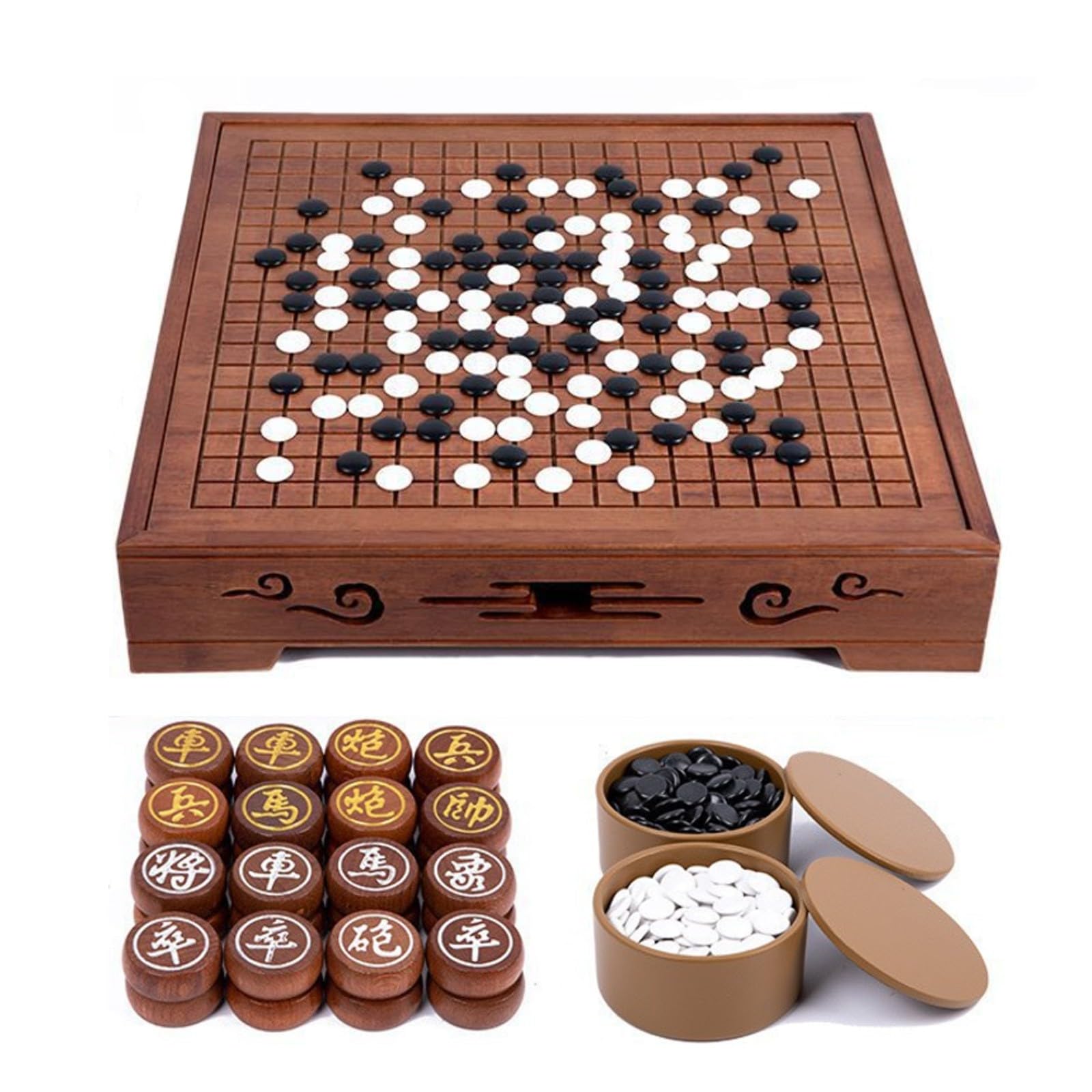 Ensemble de Jeu Trois en Un, résistant aux Rayures, Facile à Nettoyer et idéal pour Les Amateurs de go et de gomoku(A,51 * 51 * 10cm)