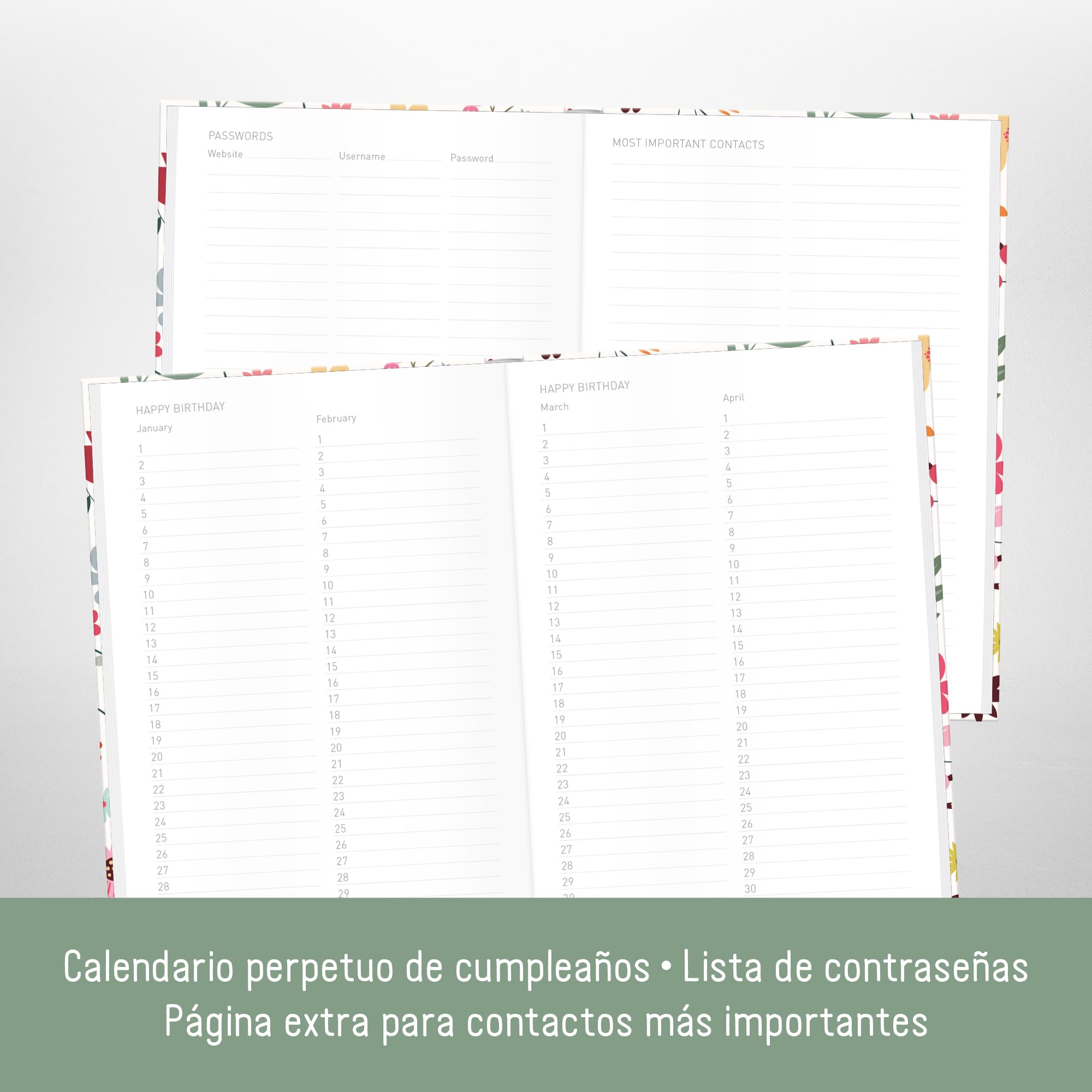 paper&you® Agenda A5 con índice A-Z [Wild Flower] para contactos, cumpleaños y contraseñas - sostenible y respetuosa con el clima