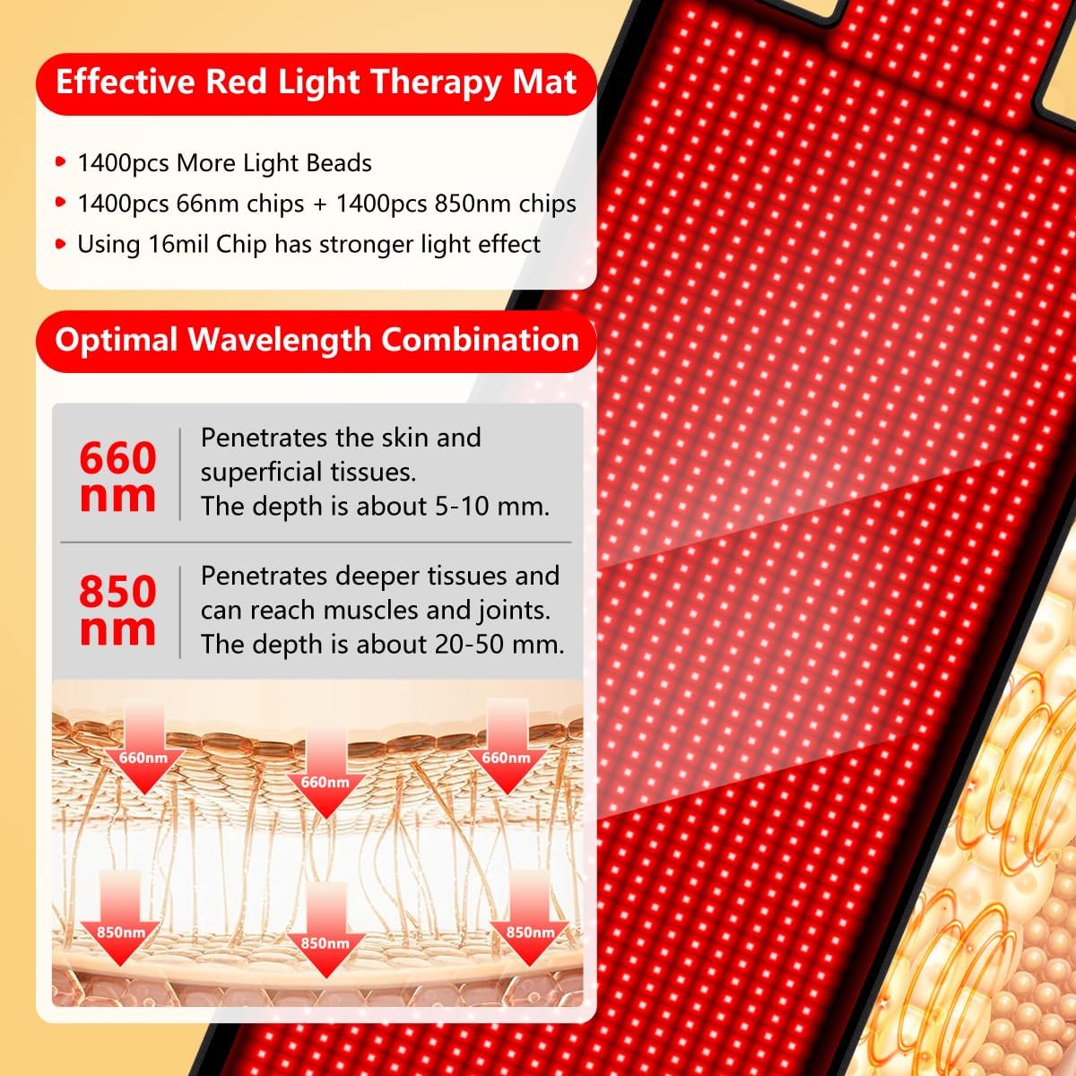 2025 New Full Body Red Light Therapy Mat, 84''X33'' Large Infrared Light Devices Full Body with 1400 Pcs LEDs, Adjustable Timer and Intensity Red Light Therapy Sleeping Bed Blanket at Home - Image 4