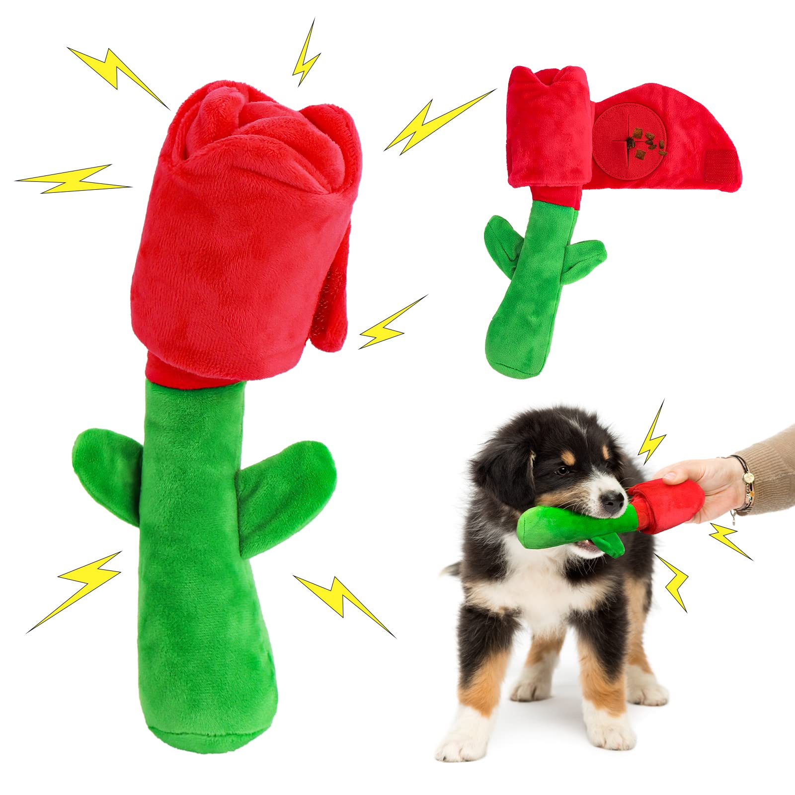 FHzytg Dog Chew Toys, Rose shape Chew Toy for Teeth Cleaning and Opening Part for Teeth Training, Red Part include Hiding Food Design, Maximum Dog Chew Training interest…