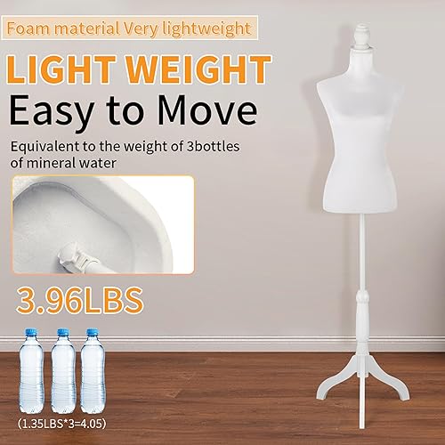 Miniatura 5 de OUTREE Soporte de torso para maniquí femenino con cubierta blanca para el torso, cuerpo de maniquí con trípode ajustable para ropa, costura,