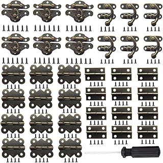 36 Sets Retro Jewelry Box Hinges and Latches Hardware, Small Bronze Brass Latch Hinges for Wooden Jewelry Box and Decorative Cabinet, with Matching Screws Kit(Catch*12 + Hinges*24) (36)