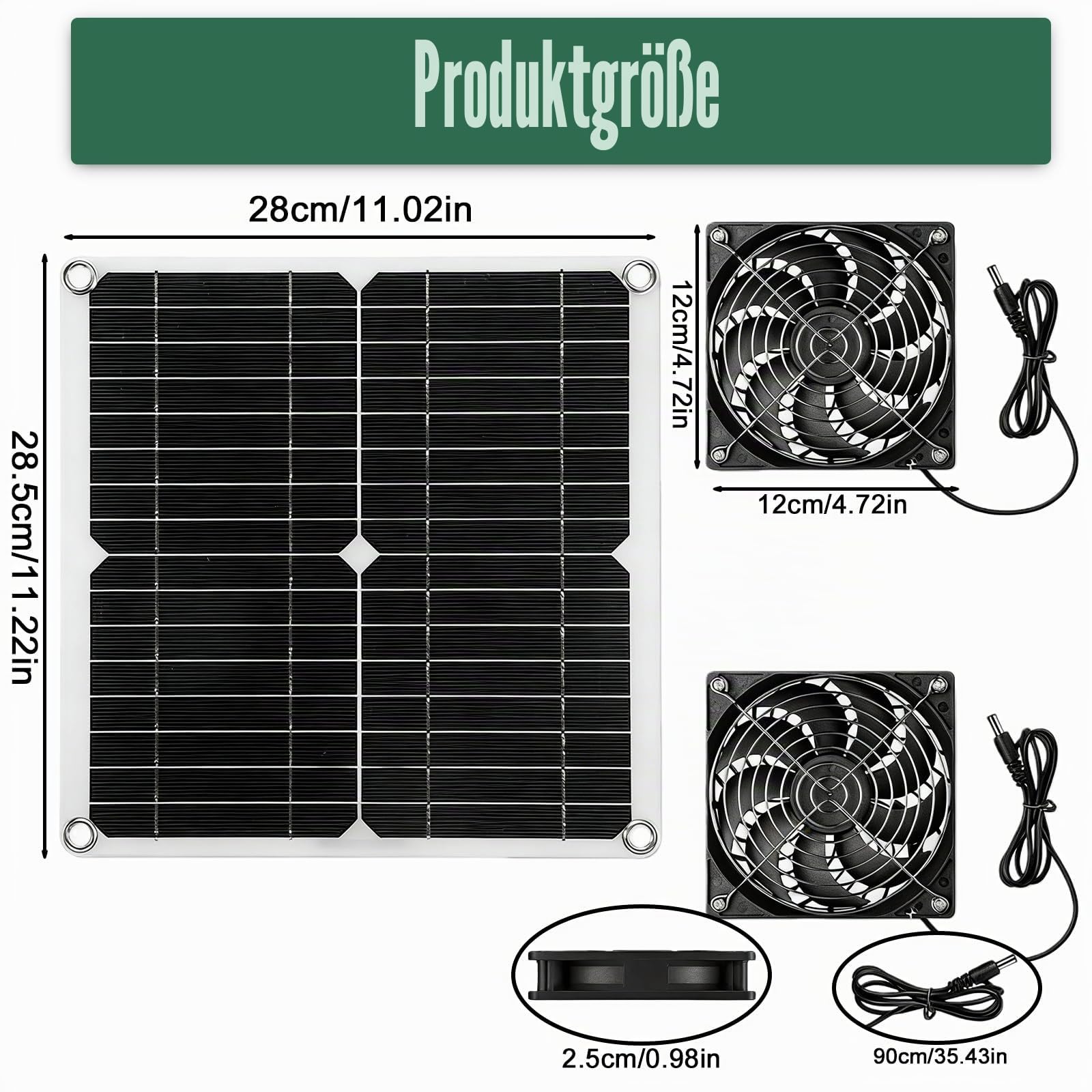 Solar Lüfter 12W, Solarpanel Fan Kit mit Doppelventilator, Wetterfest Solar Ventilator für Hühnerställe, Gewächshäuser, Schuppen & Haustierhäuser