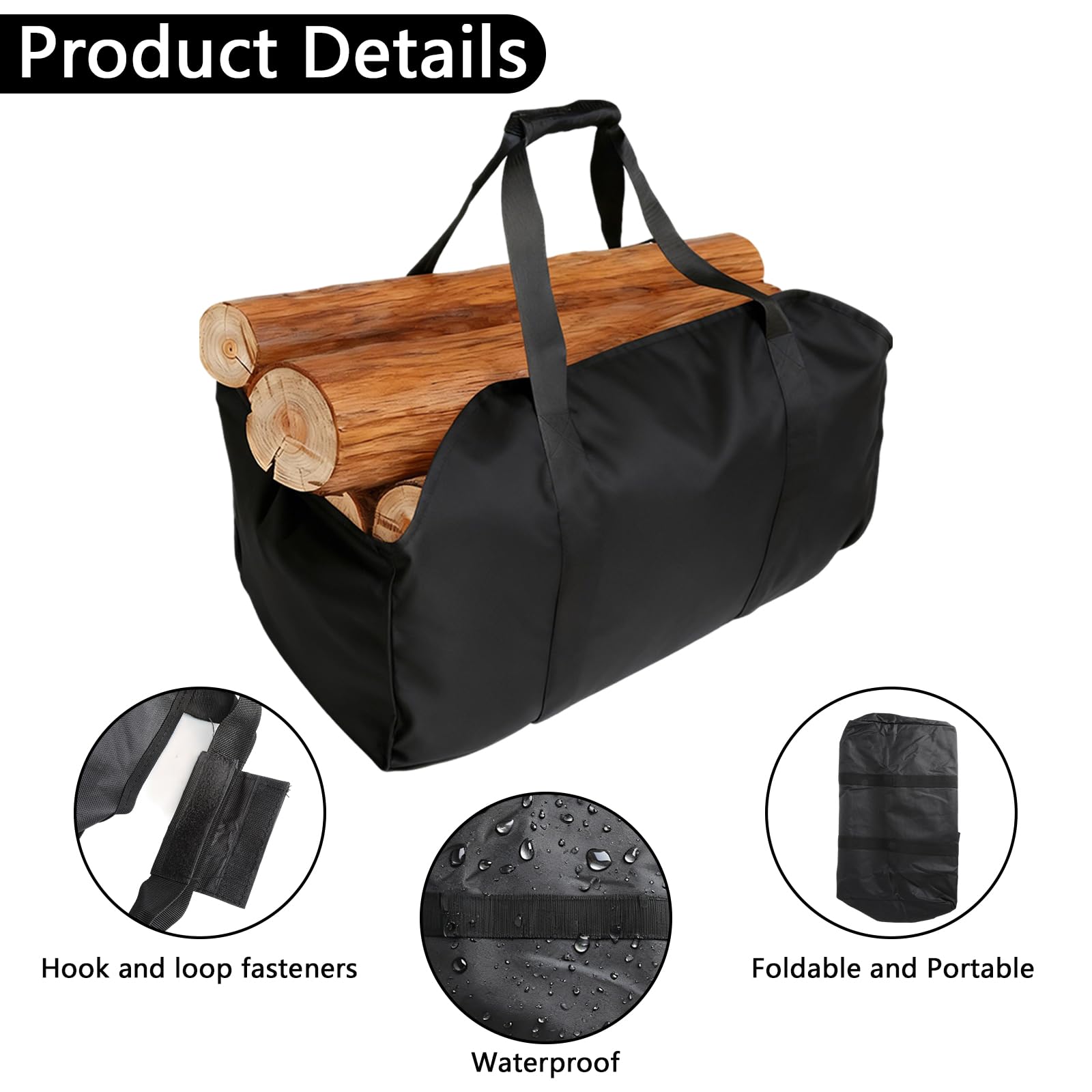 Borsa per Legna da Ardere Grande Impermeabile, Cestino Portatile per legna da ardere, Borsa per Legna da Ardere di Alta Qualità, borsa Pieghevole per Camino per Camini e Esterni