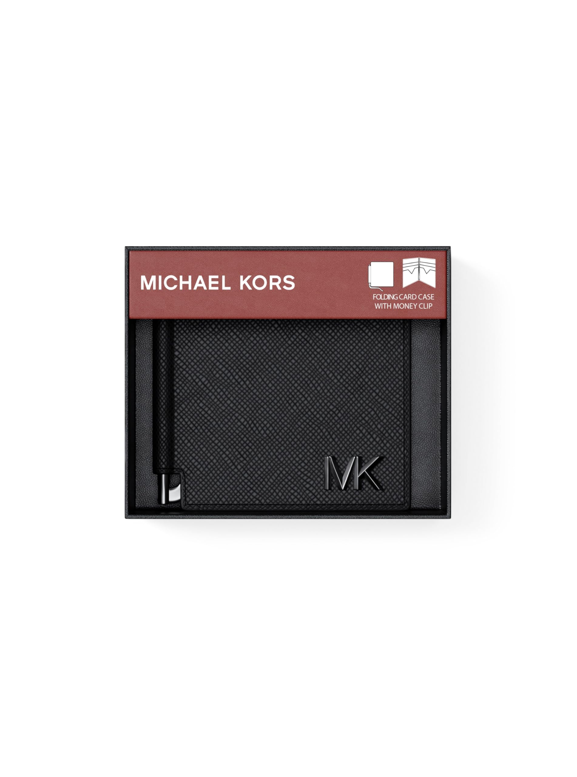 Michael Kors Edison - Porta biglietti pieghevole sottile con fermasoldi, nero, One Size