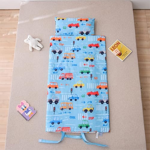 Miniatura 3 de A Nice Night - Tapete para siesta con almohada extraíble para niños pequeños, guardería, preescolar, jardín de infantes, autos, grúas y camiones,