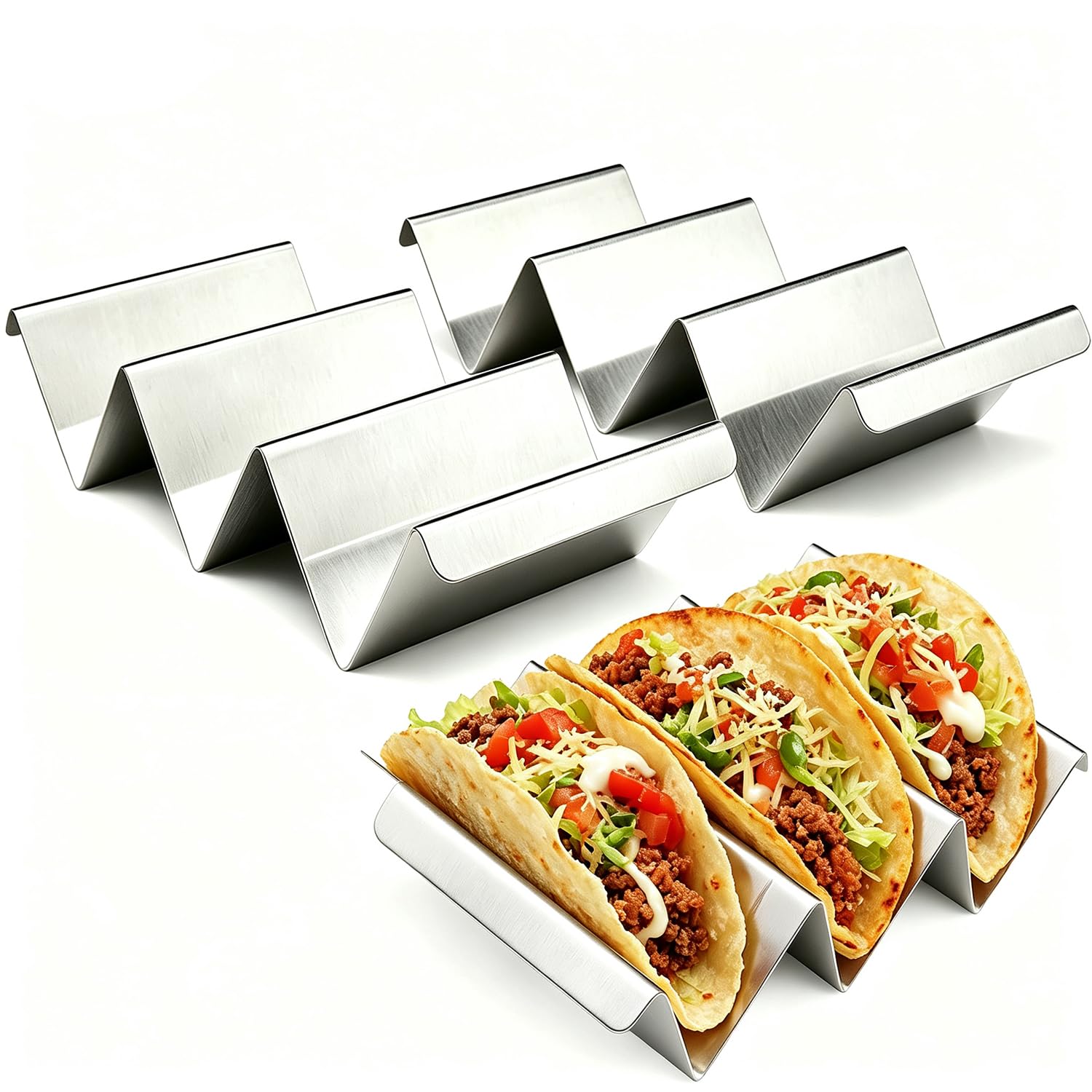 3Pcs Taco Holder, Stainless Steel Taco Stand Rack with Handles 23*10*7cm