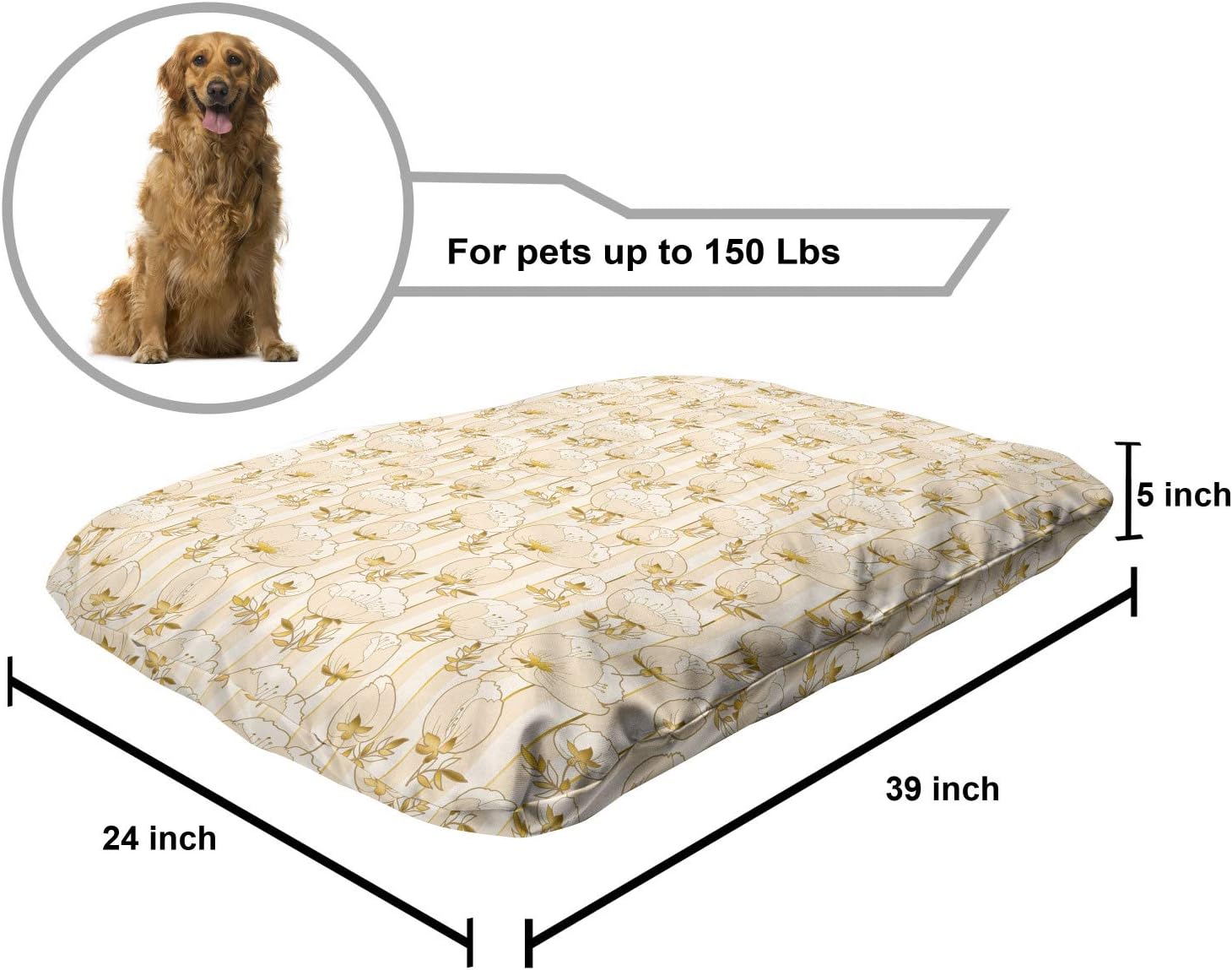 review Lunarable Floral Pet Bed, Flowers with Stripes on The Backdrop, Chew Resistant Pad for Dogs and Cats Cushion with Removable Cover, 24