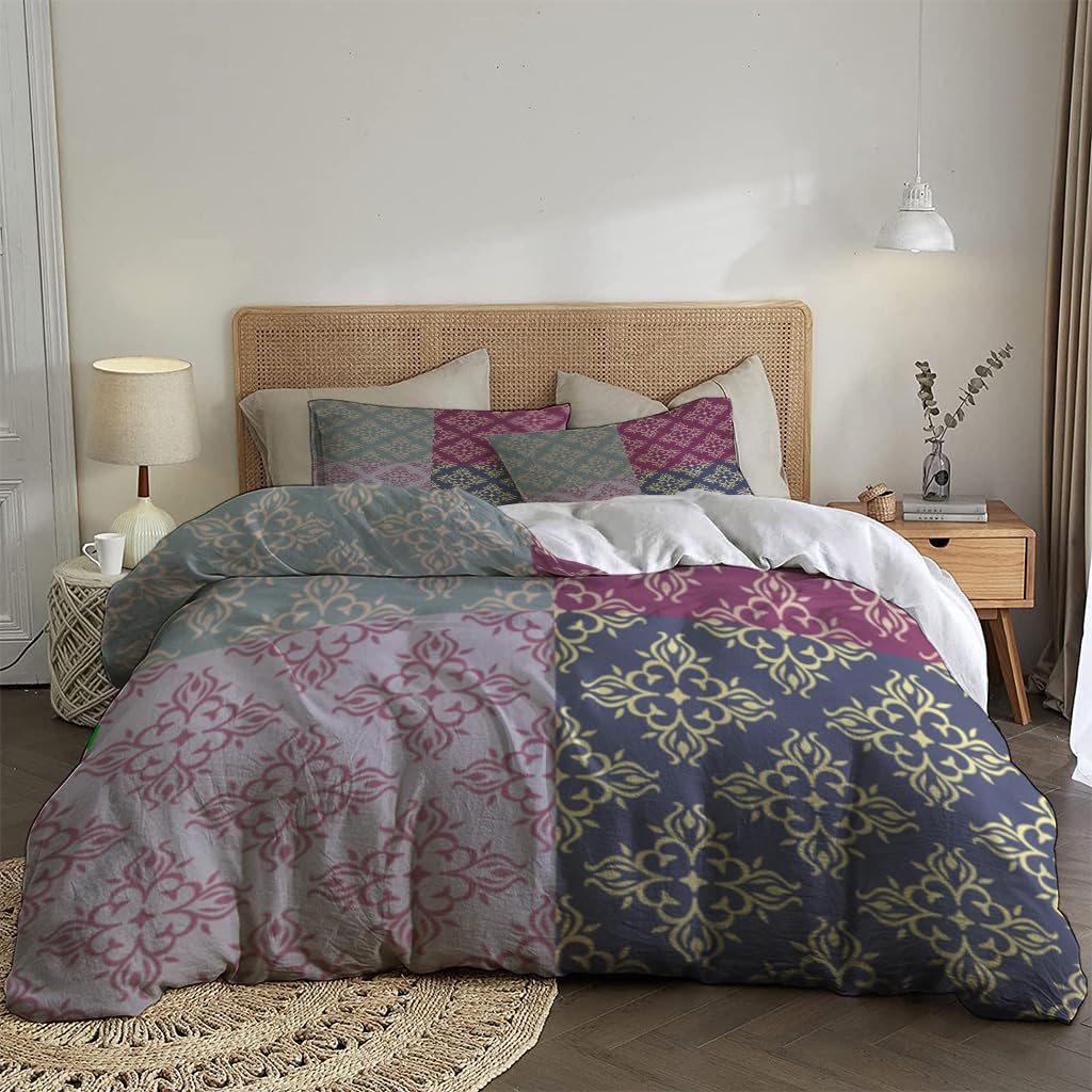 NIBAINLO 布団カバー抽象的なカラフルな花柄セット 肌に優しい ピーチスキン加工 掛け布団カバー 和式 洋式 あったか 布団カバーセット リバーシブル ホームステイ ホテル 家庭兼用