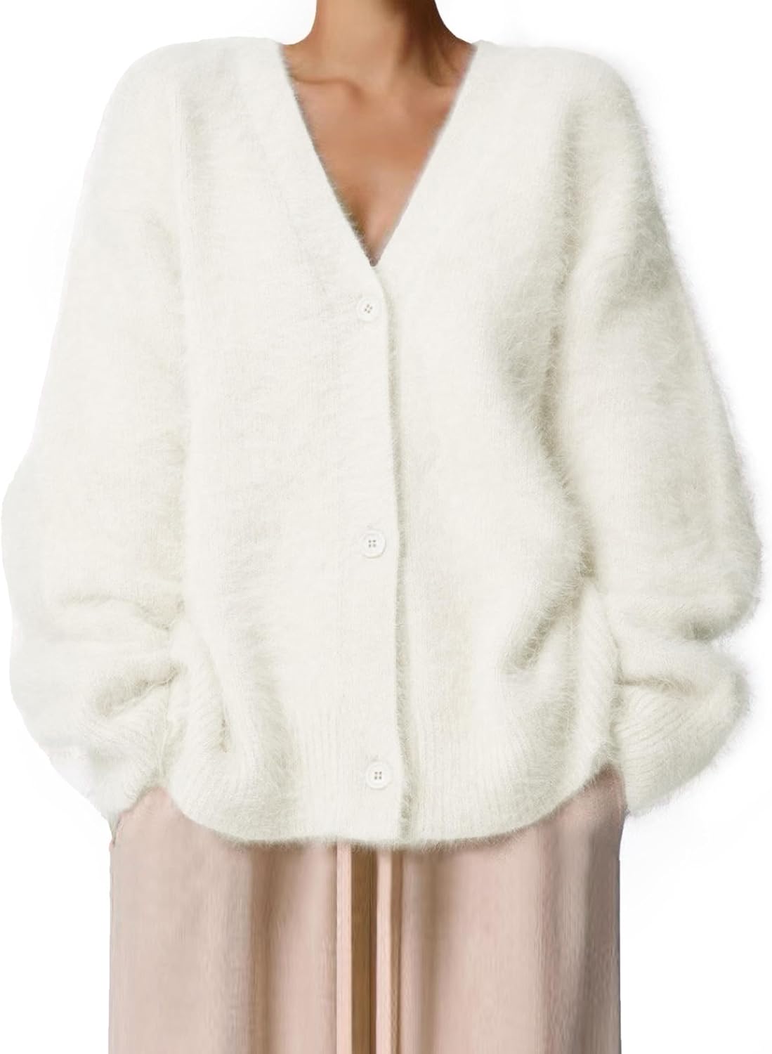 Bnigung Fuzzy Cardigan Sweaters for Women V Neck Button Down Fluffy Knit Sweater Long Sleeve Cardigan Sweater Coat 2025