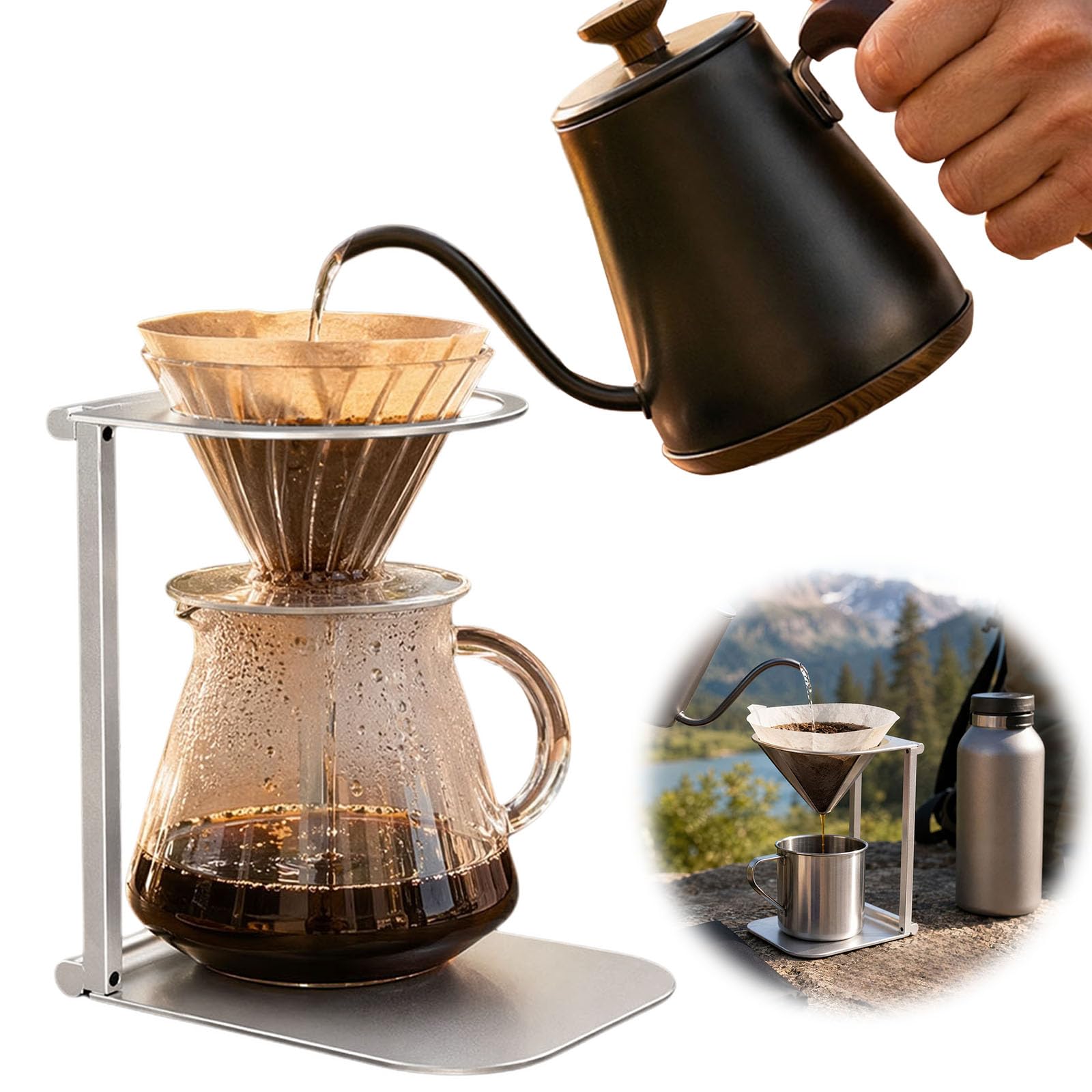 Portafiltro per caffè pieghevole in lega di alluminio (nero)