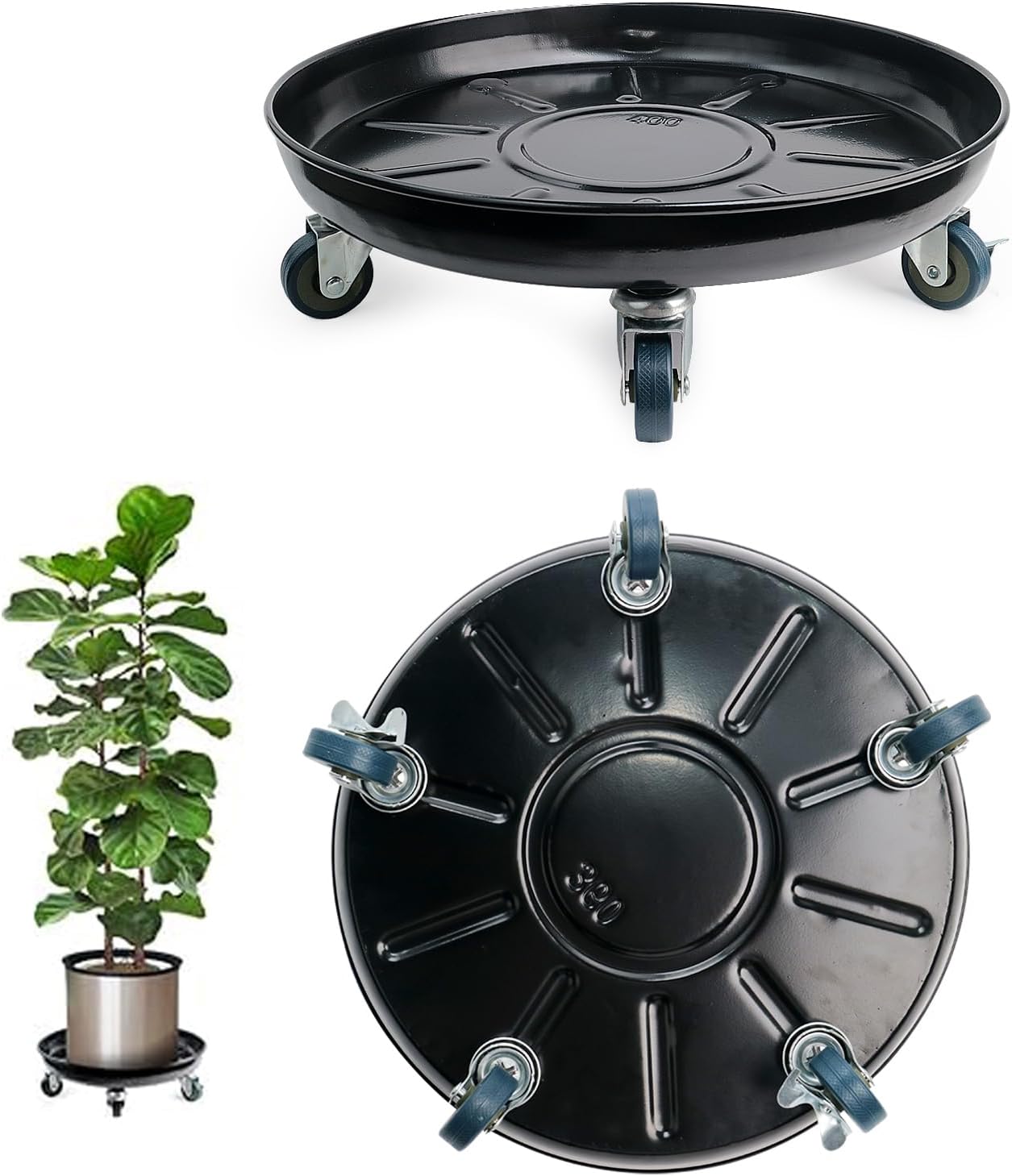 Heavy-Duty Plant Caddy with Wheels 16 Inch, 360° Lockable Caster,Outdoor Rolling Plant Dolly That is Not Easily Rusted, Indoor Metal Plant Cart with Rollers, Plant Pot Trolley, Black 2Pack 16 2