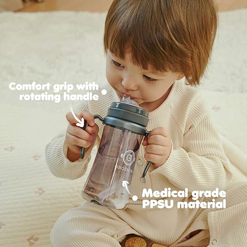 Miniatura 3 de GROSMIMI Vaso mágico a prueba de derrames, con popote y asa para bebés y niños pequeños, personalizable, PPSU, sin BPA, 10 onzas (verde aguamarina)