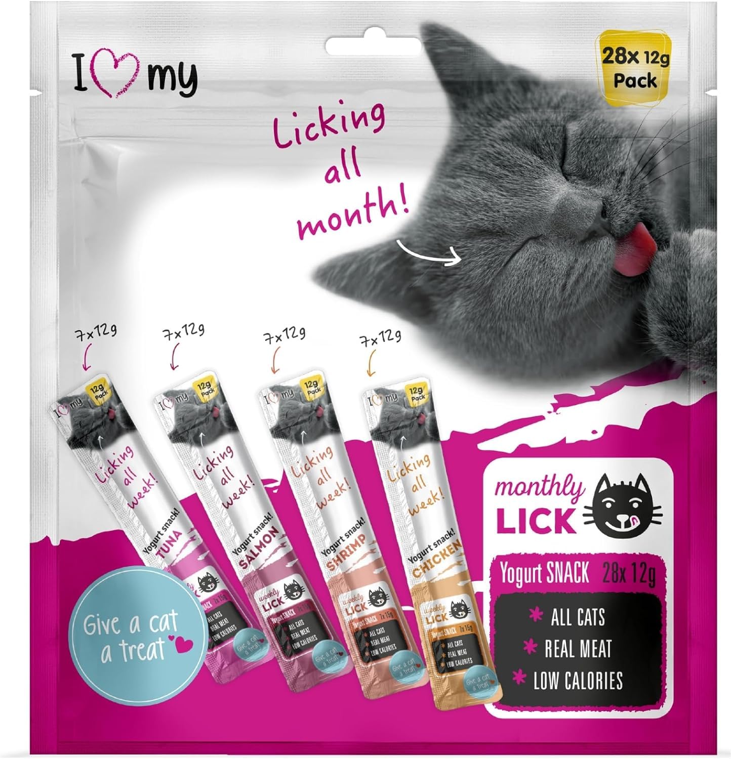 Cat Yoghurt Lickable Treats (75 Pack) Mixed Variety, Chicken, Salmon, Tuna & Shrimp, Creamy Cat Treats Made with Real Meat - Image 2