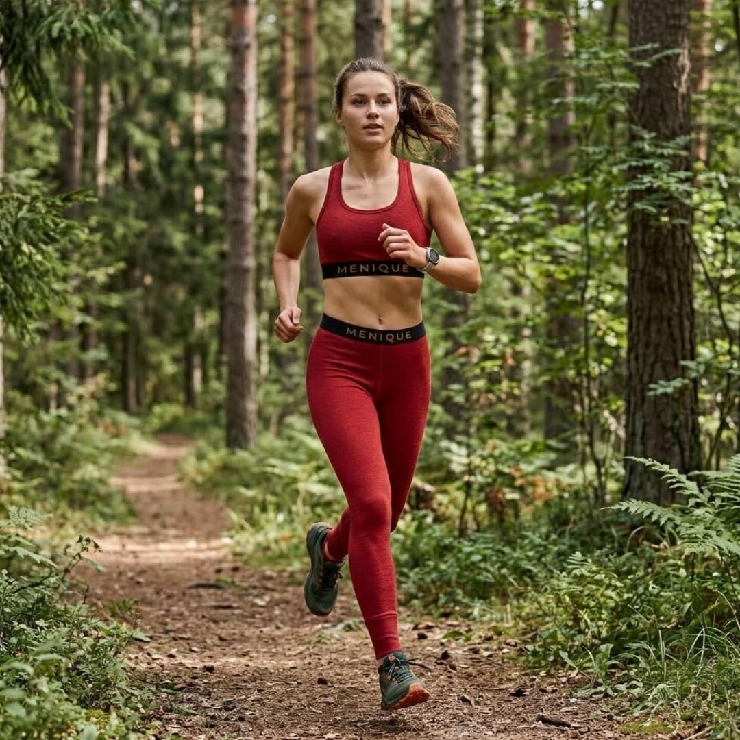 Menique - Leggings da donna per palestra e yoga, in lana merino di peso medio, con cintura Ciliegia reale M