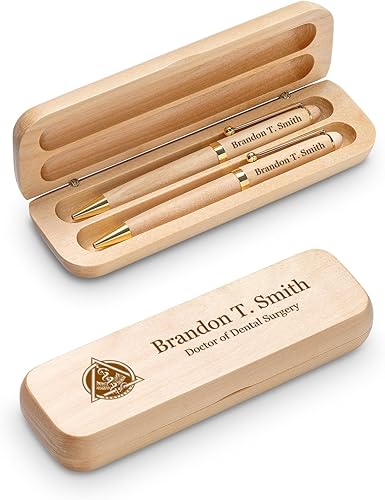 Executive Gift Shoppe | Juego de bolígrafo y caja doble de madera de arce con tema dentista
