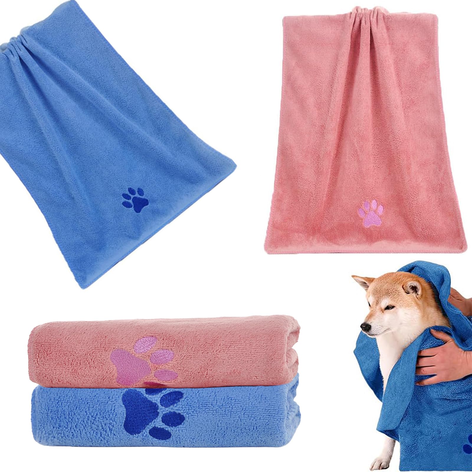 BYYDANFC 2pcs Dog Towels for Drying Dogs, 50 * 100cm Pet Towels with Super Absorbent Microfiber, Quick Drying Solution for Post-Bath and Outdoor Adventures, Soft Strawberry Milkshake Design Towel Set