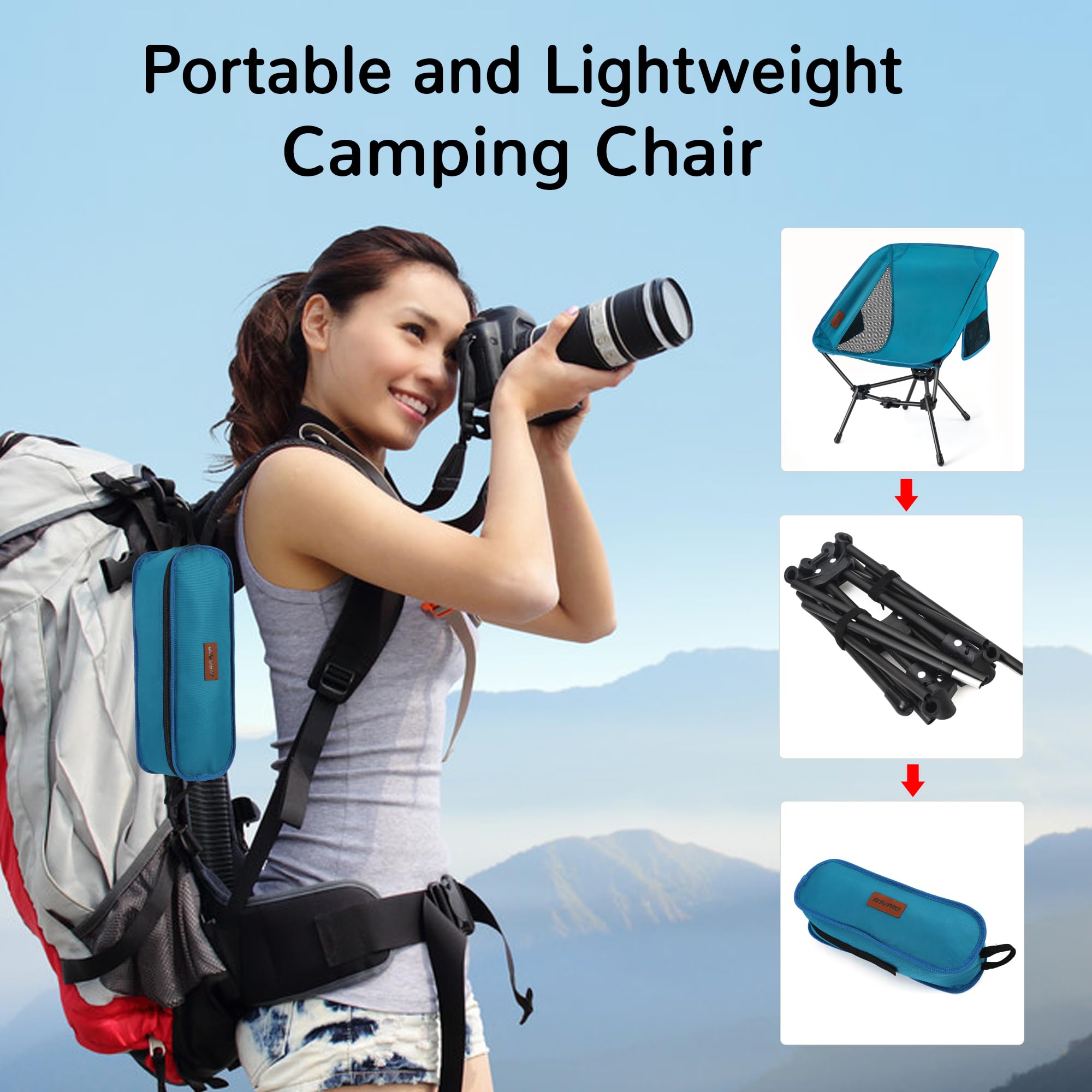 Chaise Camping RISEPRO - 1,22 Kg - Capacité 145 Kg - Tissu Oxford 900D - Alu 7075 - Structure Triangulaire - Poches Latérales