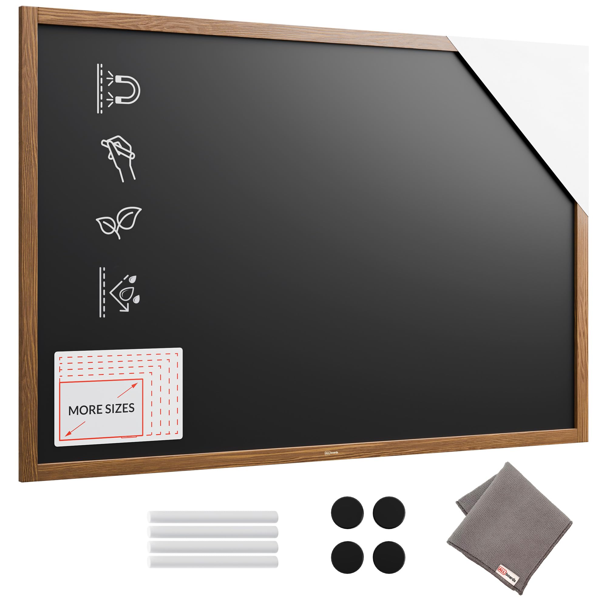 ALLboards Black Magnetic Chalkboard with Varnished Wooden Frame 150x100cm, Magnetic Chalkboard Chalk — image 1