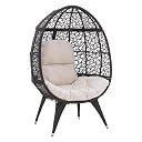 DEVOKO Outdoor All-Weather Rattan Wicker Egg Chair for Garden, Deck, Lawn, Poolside, Terrace (Dark Brown & White) gallery image