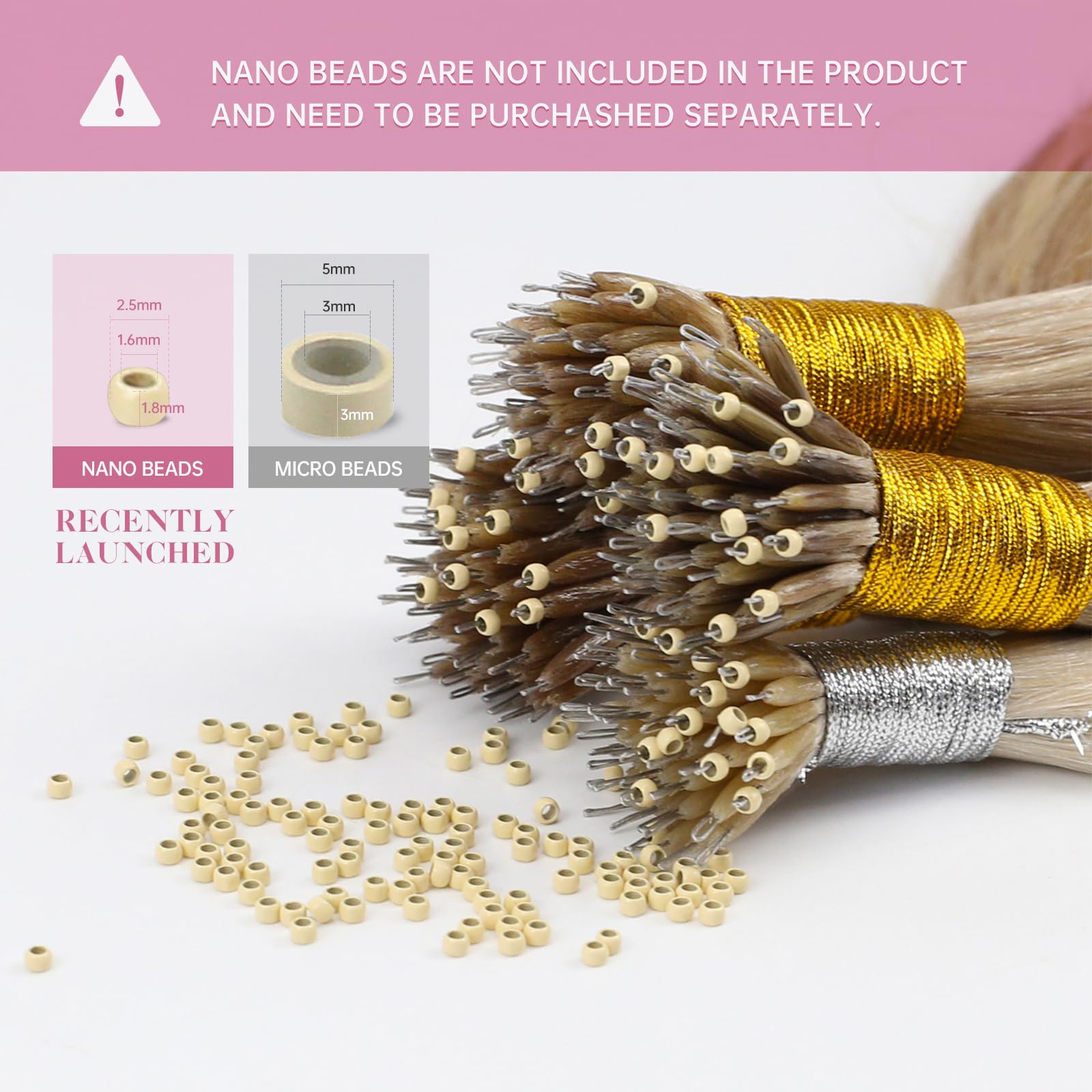 YoungSee Nano Beads Hair Extensions Blonde 14inch Nano Hair Extensions Warm Ash Blonde Highlights Bleach Blonde Nano Ring Hair Extension Highlight for Women Cold Fusion 50g Short Straight 50s — view 5