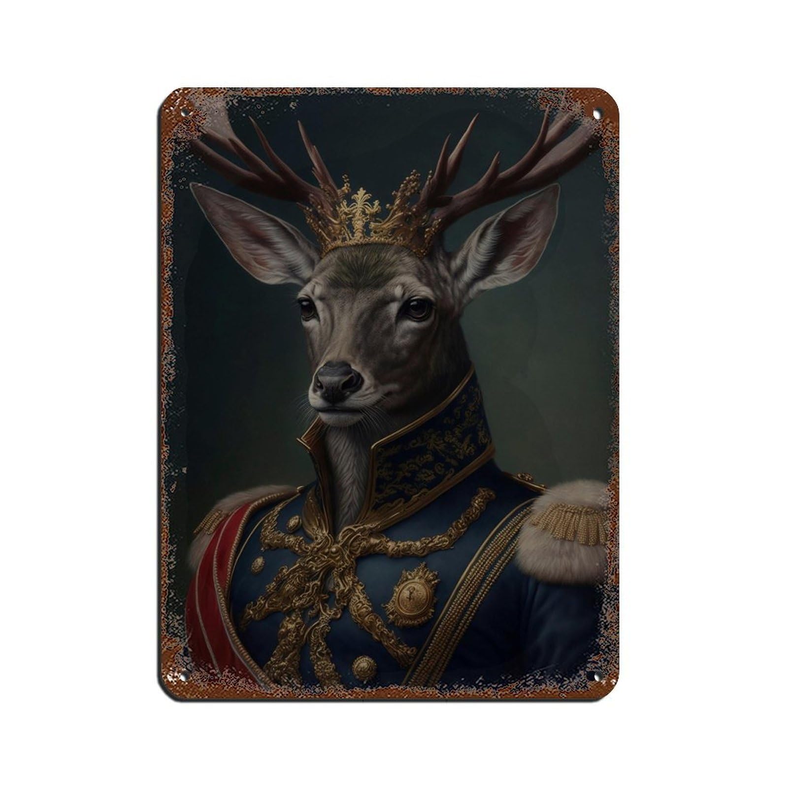 Vintage Renaissance Military Painting Deer Stag Poster Retro Poster Metal Tin Sign Chic Art Retro Iron Painting Bar People Cave Cafe Family Garage Poster Wall Decoration 12x16inch(30x40cm)