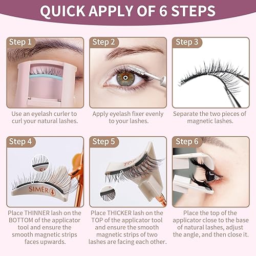 Miniatura 4 de Pestañas magnéticas sin delineador de ojos, pestañas de doble imán con aplicador, reutilizables 4D, no necesita delineador de ojos ni pegamento,