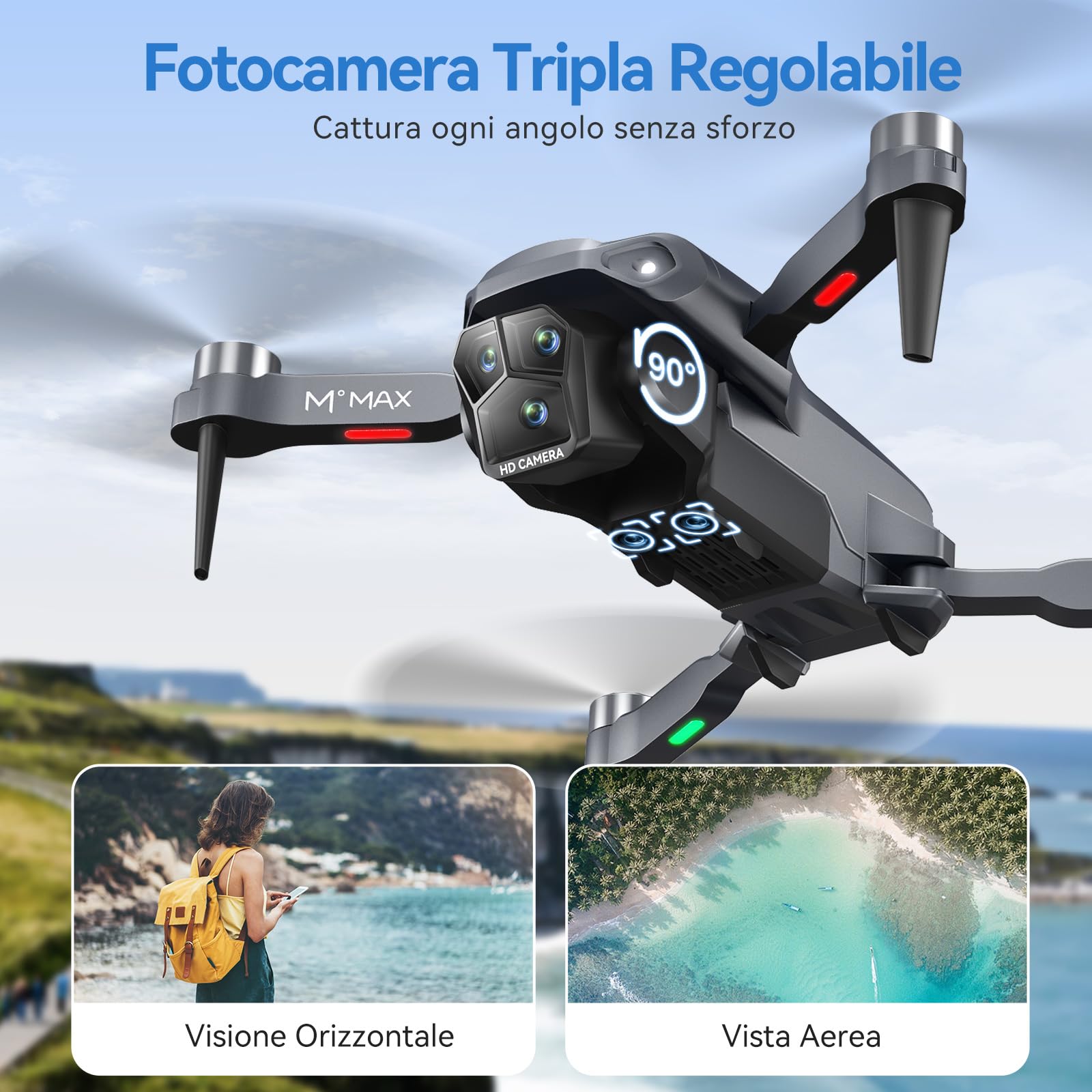 HYTOBP M°MAX Drone con Telecamera HD 1080P, Drone Professionale per Principianti, Droni con Volo Stazionario Stabile, Quadricottero RC Motore Brushless, Gesti Selfie, Volo Waypoint, 3 Batterie