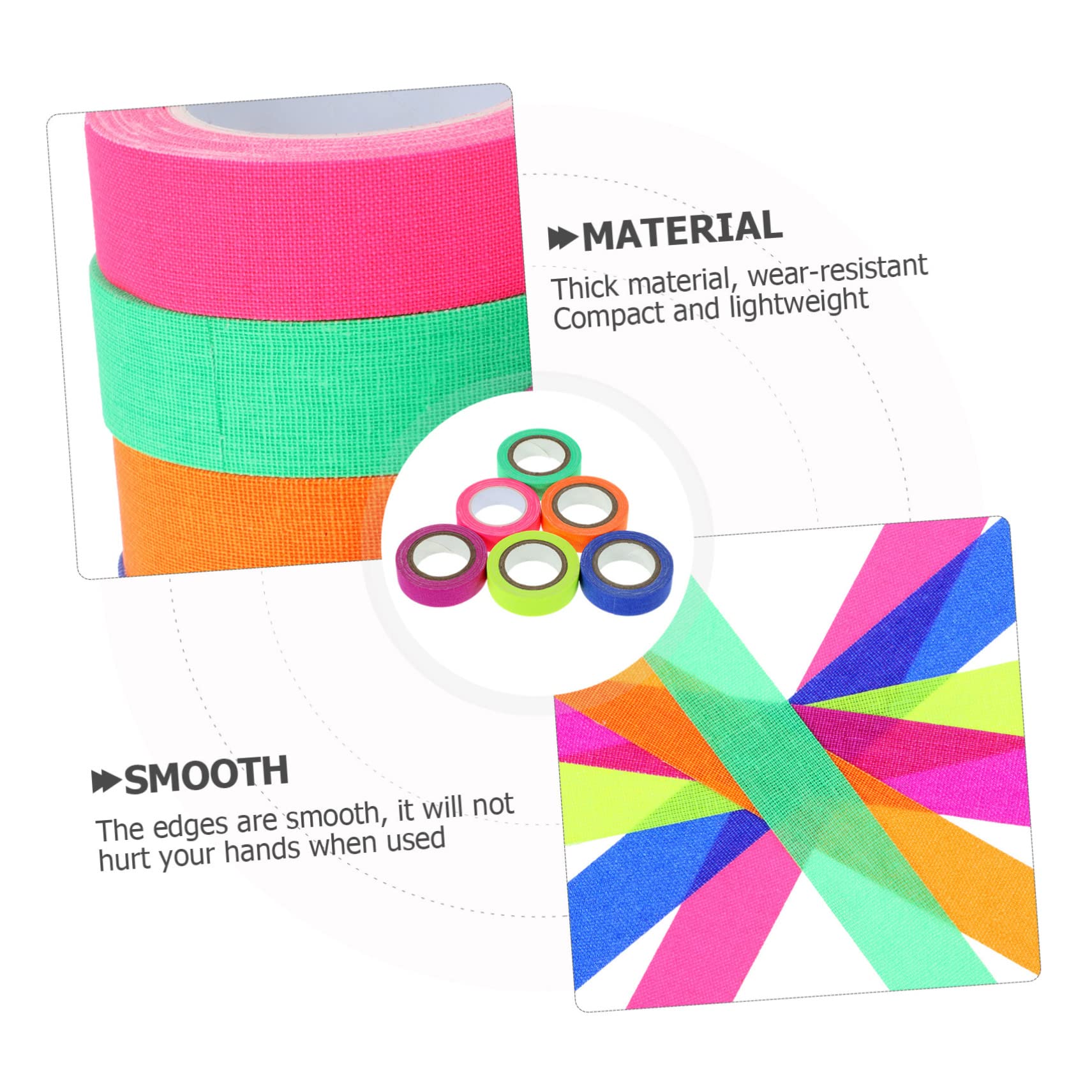 FELTECHELECTR 6 Rollen Lichtgevende Tape Met Hoge Viscositeit Neonkleurige Stoffen Tape Uv Blacklight Tapes Feestartikelen Glimmende Feestartikelen Neon Gaffertape Stickers Katoen Geluidsopname