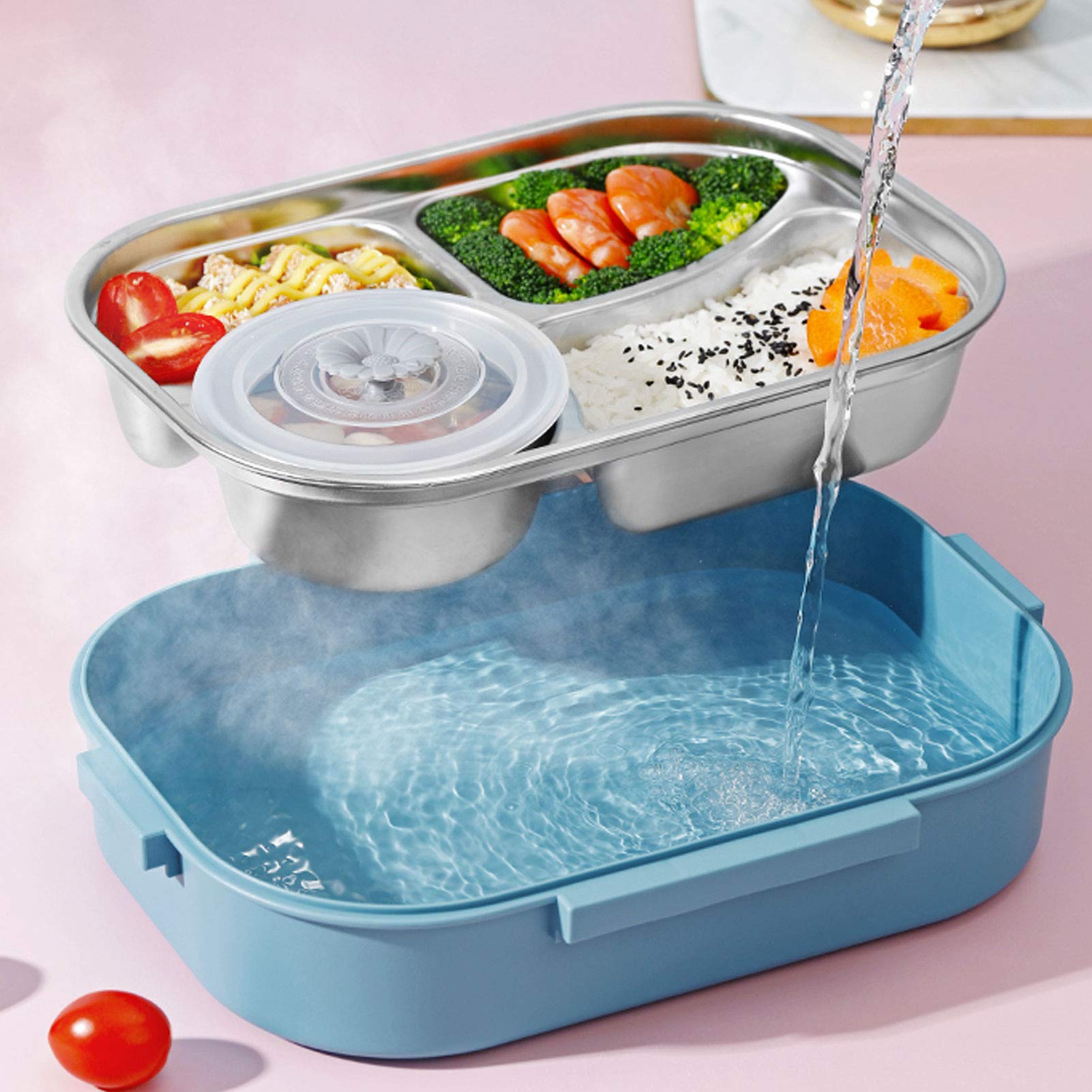 Bento Lunch Box Impilabile,Contenitori da 1400 ml con 4 scomparti e
