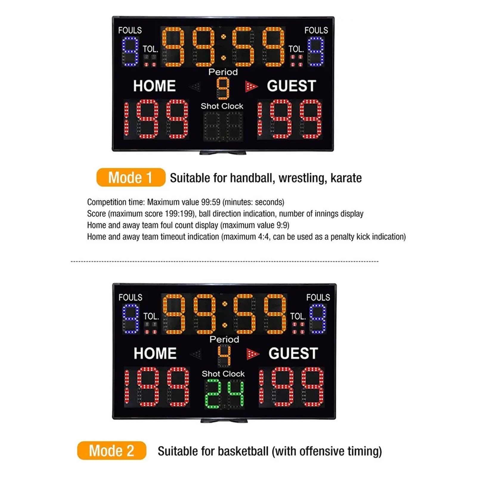 Tabellone segnapunti Digitale da Parete per Pallacanestro con Telecomando, tabellone elettronico per pallavolo, Tennis, Boxe e Altri Sport all'aperto, Utilizzabile in molteplici scenari.