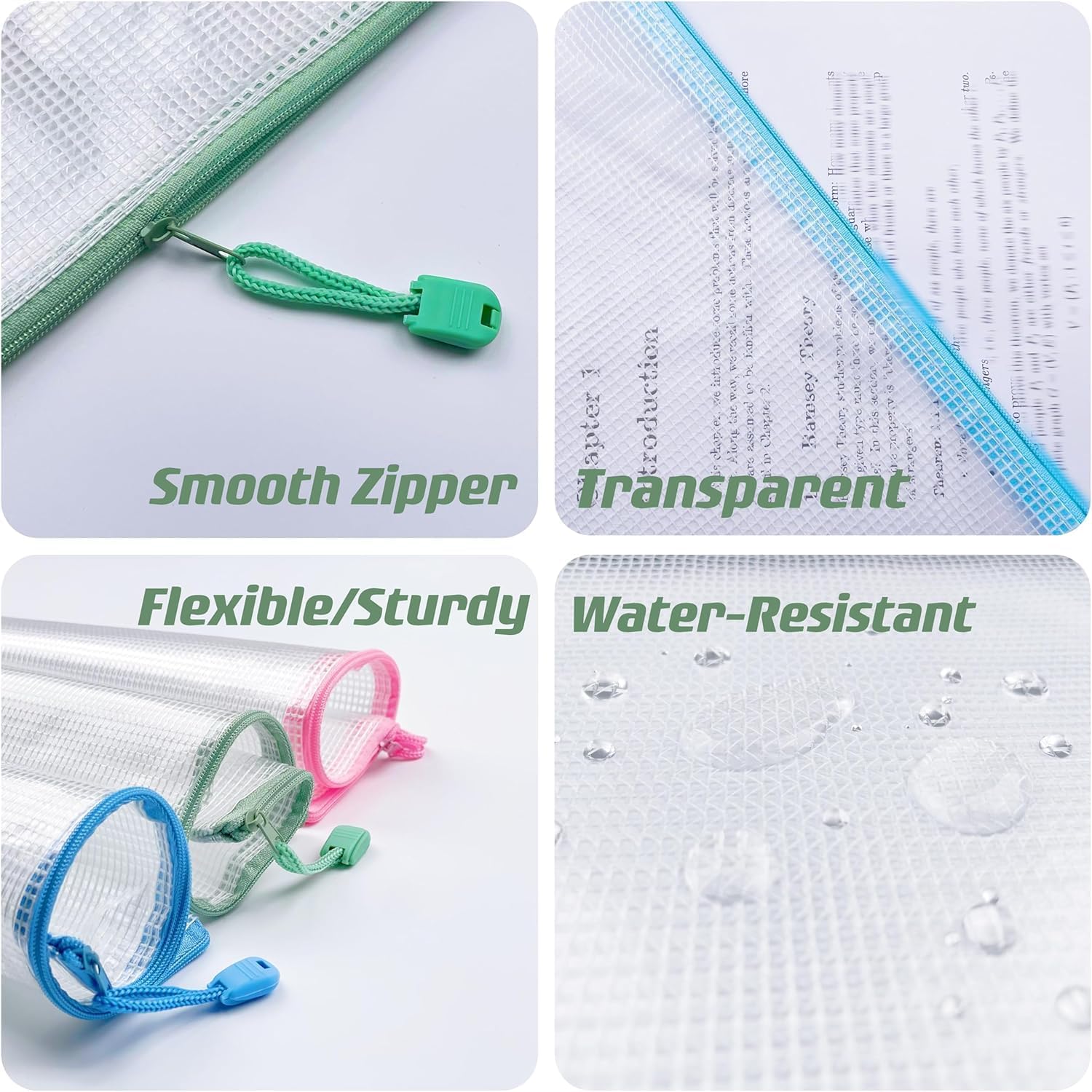 Oaimyy-20 PCS-5" x 7"-Mesh Zipper Pouch, Plastic Zip File Folders Puzzle Bags for Organizing,Office Supplies,Travel,Home Storage,Color - Image 4