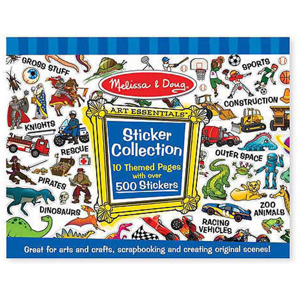Melissa & Doug Sticker Collection Book: Dinosaurs, Vehicles, Space, and More - 500+ Stickers, Blue