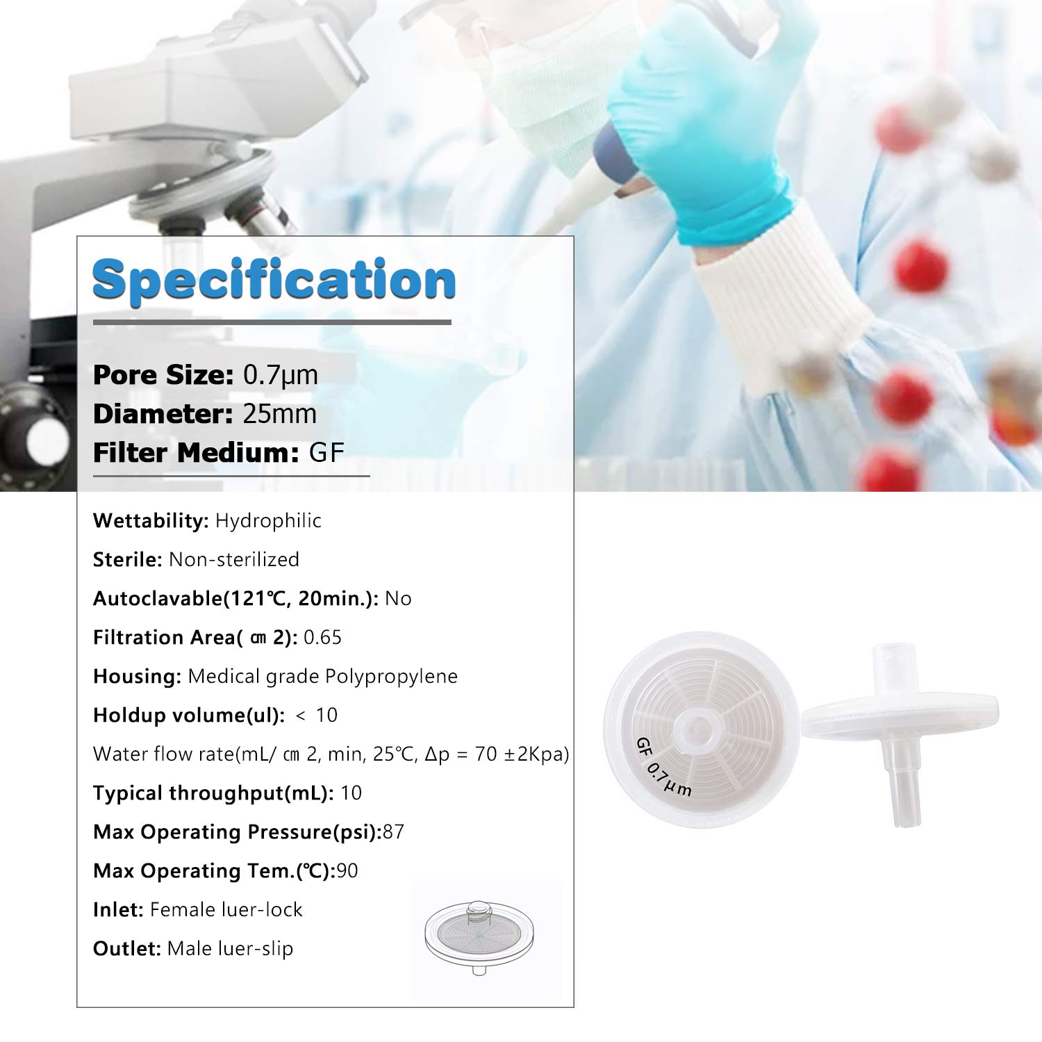 Biotechnology Lot de 100 filtres en fibre de verre 25 mm de diamètre 0,7 μm pour filtres de pré-filtration