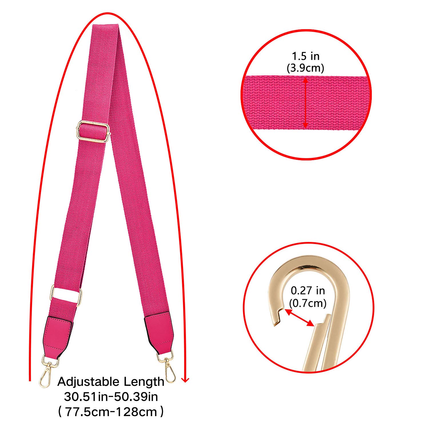 Donne ampie borse a tracolla, cintura di ricambio regolabile borsa cinghia in pelle tela borsa lunga sostituibile per borsa Crossbody (pelle-rosa rosso)